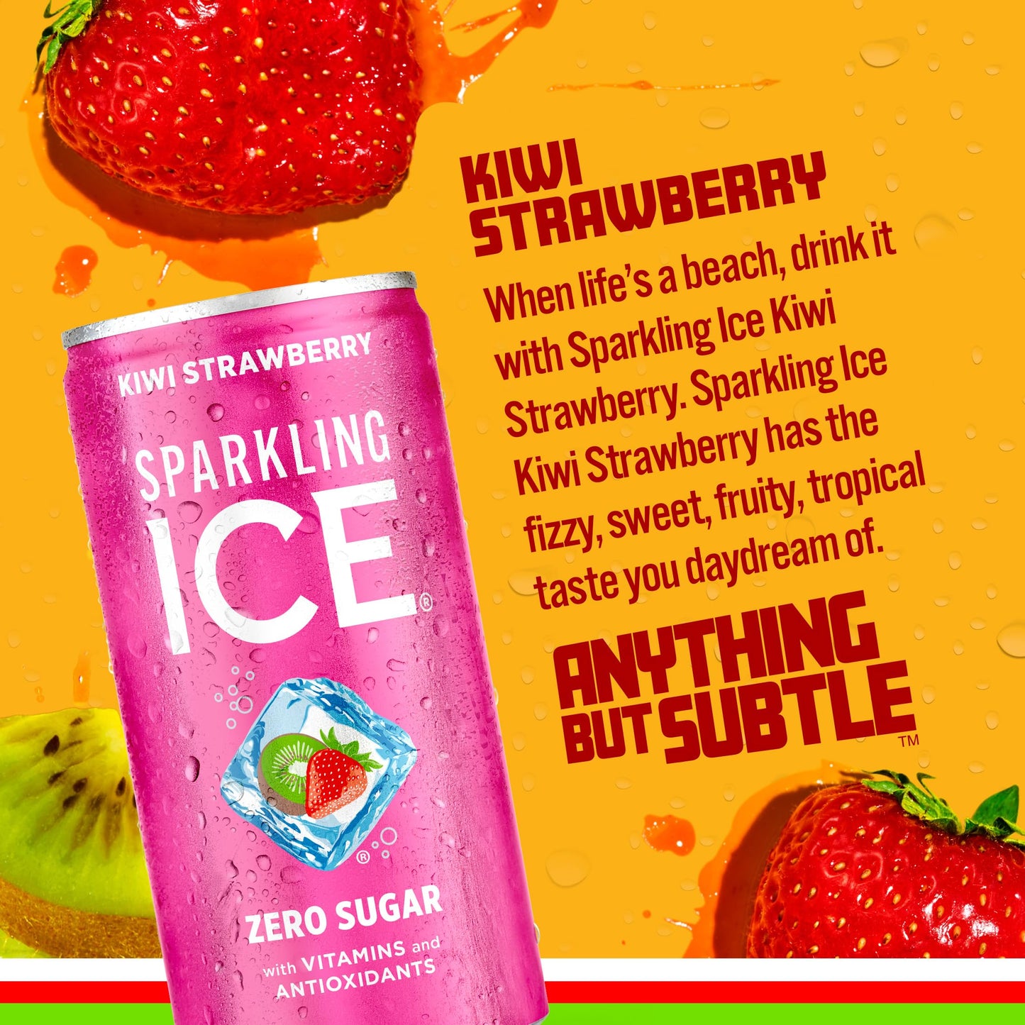 Sparkling Ice Kiwi Strawberry Sparkling Water, with Antioxidants and Vitamins, Zero Sugar, 7.5 fl oz Mini Cans (Pack Of 10)