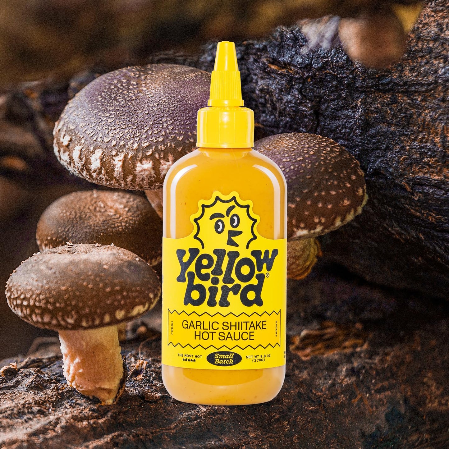 Yellowbird® Garlic Shiitake Hot Sauce, 9.8 oz, Small Batch, Made in Texas