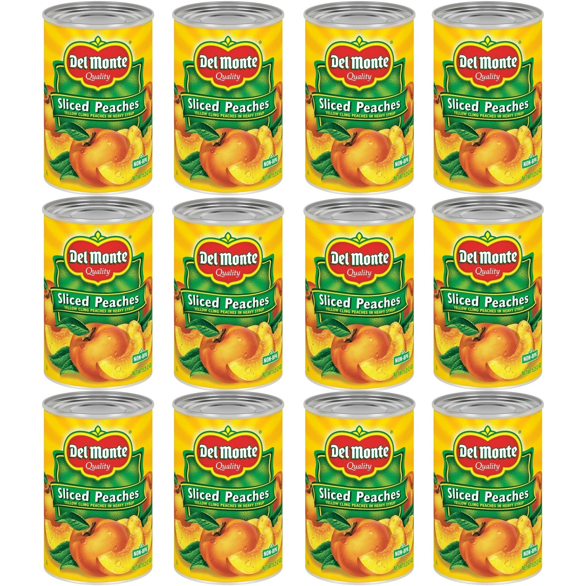Del Monte Canned Peaches Sliced in Heavy Syrup, 15.25 oz Can, Pack of 12