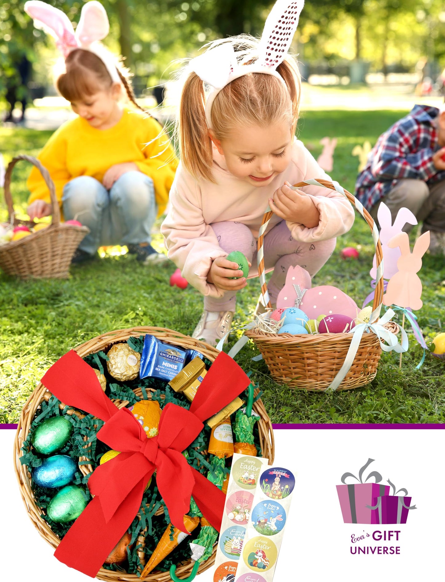 Evas Gift Universe Easter Gift Basket with Eggs, Truffles & Sticker - 1 Count for Him, Her, Kids, Friends