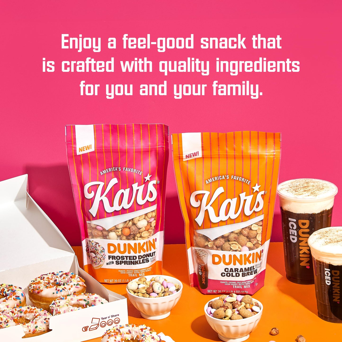 Kars Nuts Dunkin Caramel Cold Brew Mixed Nuts - Sweet Candy-Coated Nuts Mix, 20oz Resealable Pouch (Pack of 6) - Trail Mix Sweet