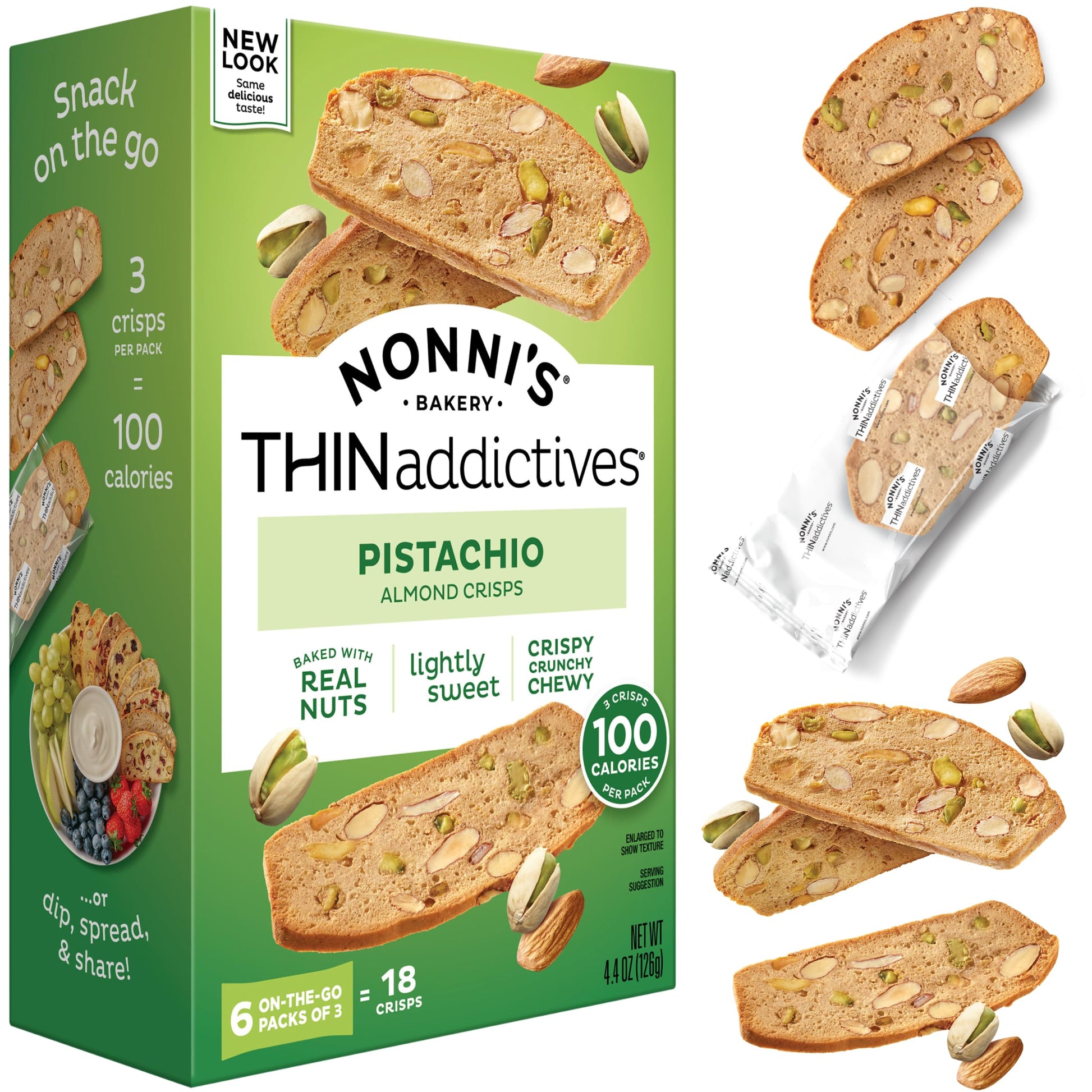 Nonnis THINaddictives Almond Thin Cookies - Pistachio Almond Cookie Thin - Sweet Crunchy & Chewy Almond Cookie - Perfect w/Coff
