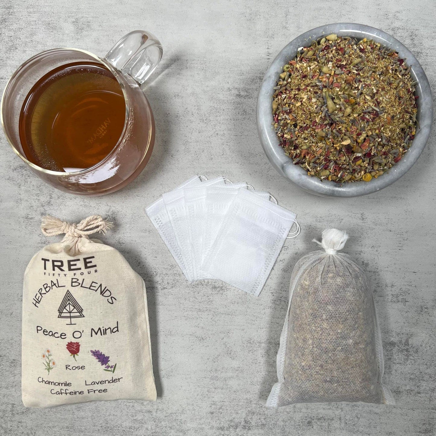Peace O Mind Herbal Blend - Chamomile, Red Rose Petals, Lavender | Natural Caffeine Free Tea & Smoke Blend By Tree Fifty Four | 30 Cups