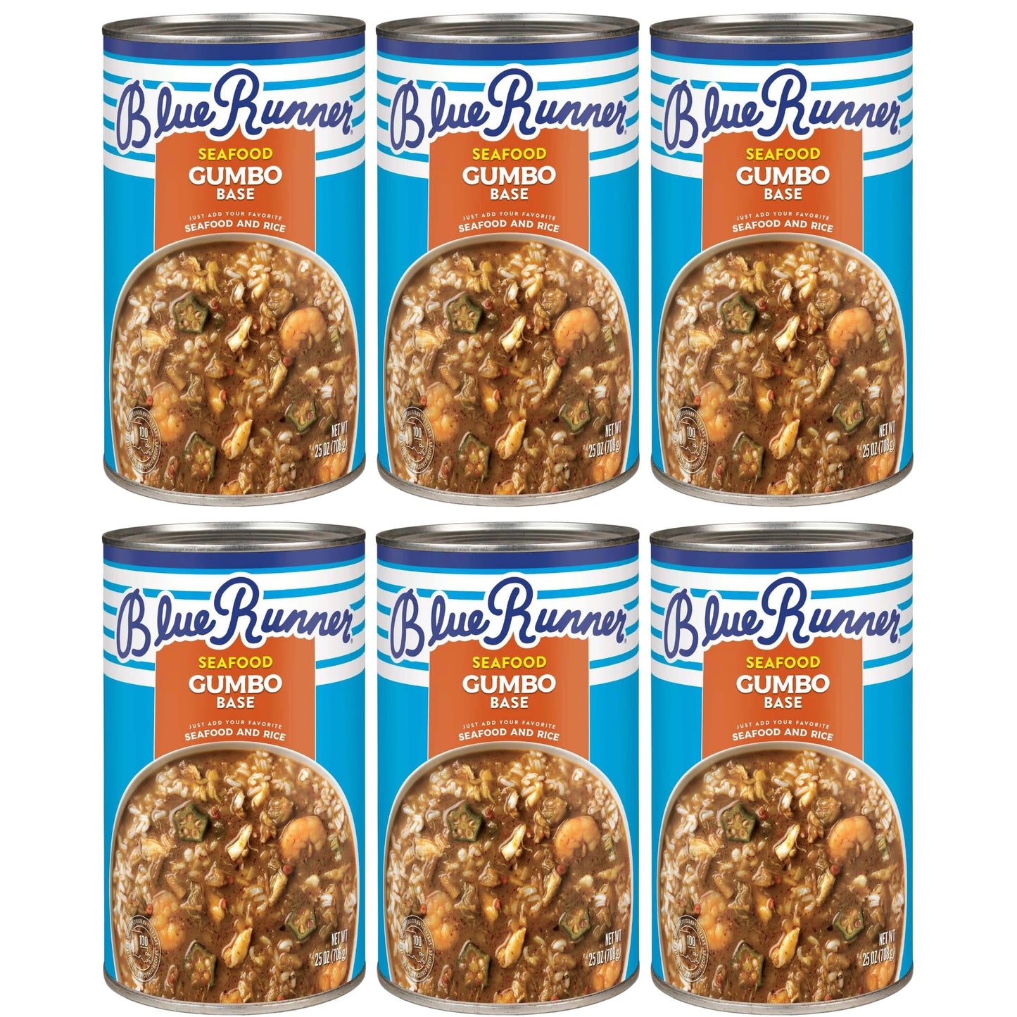 Blue Runner-Creole Seafood Gumbo Base-25 Ounce Can (Pack of 6)-A Rich, Flavorful and Authentic Creole Classic-An Instant Meal, J