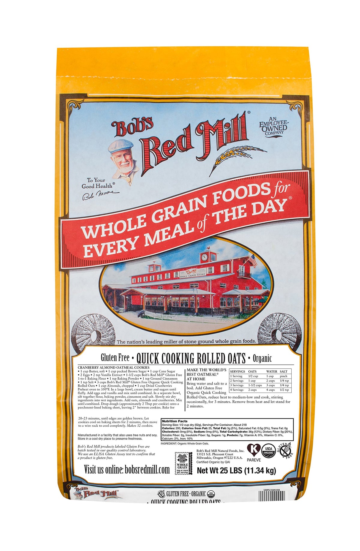 Bob's Red Mill Gluten Free Organic Quick Cooking Oats, 25 Pound