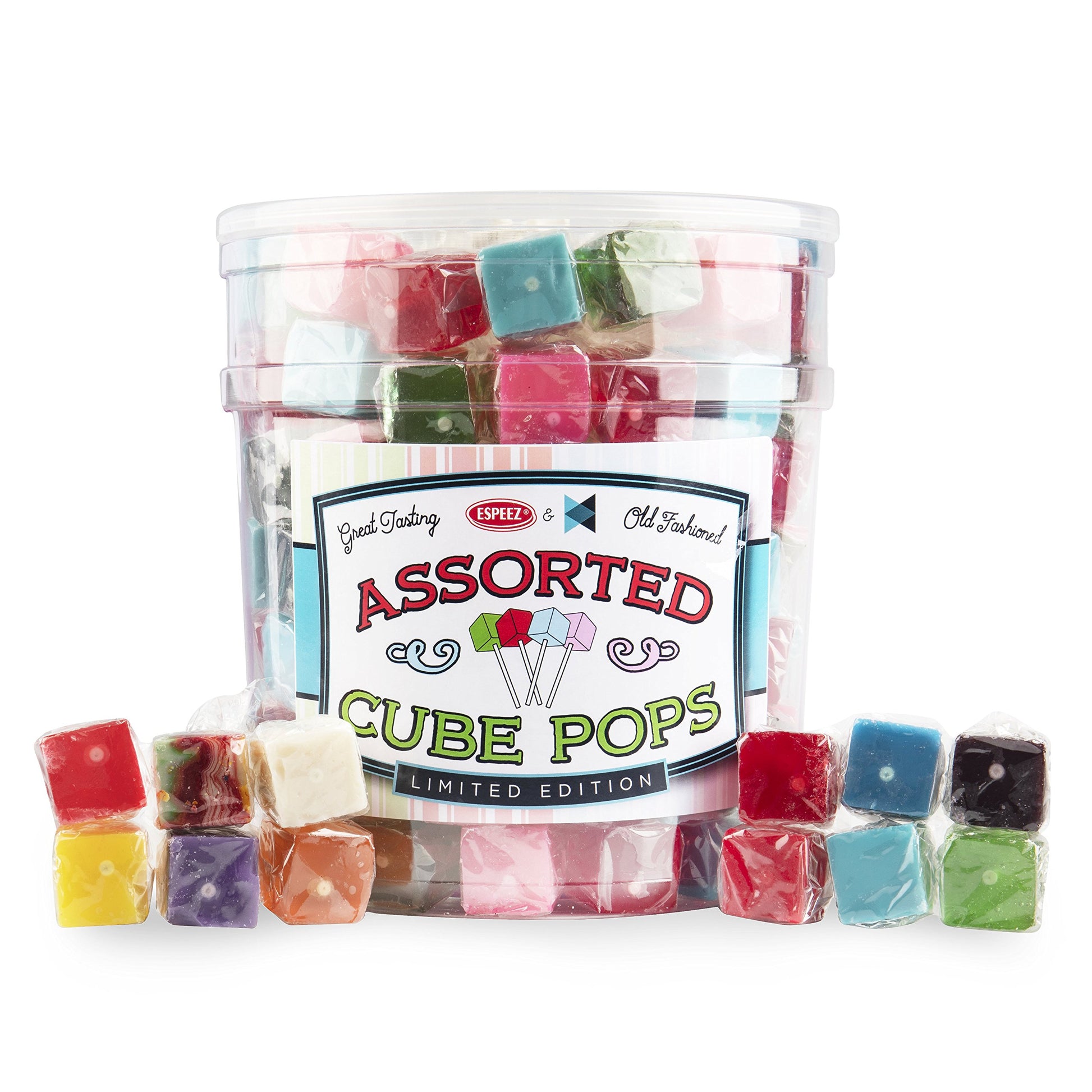 Espeez Hard Candy Cube Lollipops, Assorted Flavors, 100 Count, Individually Wrapped Suckers