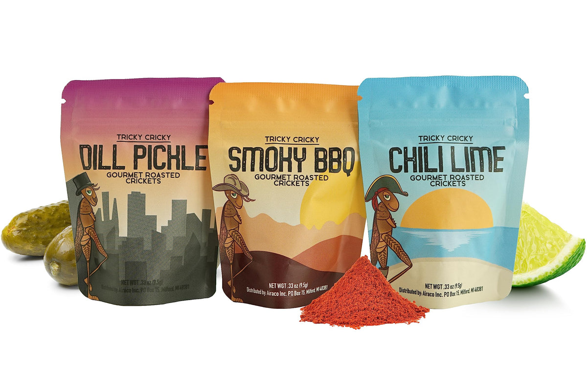 Tricky Cricky Variety Edible Flavored Cricket Snacks for Humans - USA Grown - Unique & Healthy Gourmet Snacks for Adults - High 