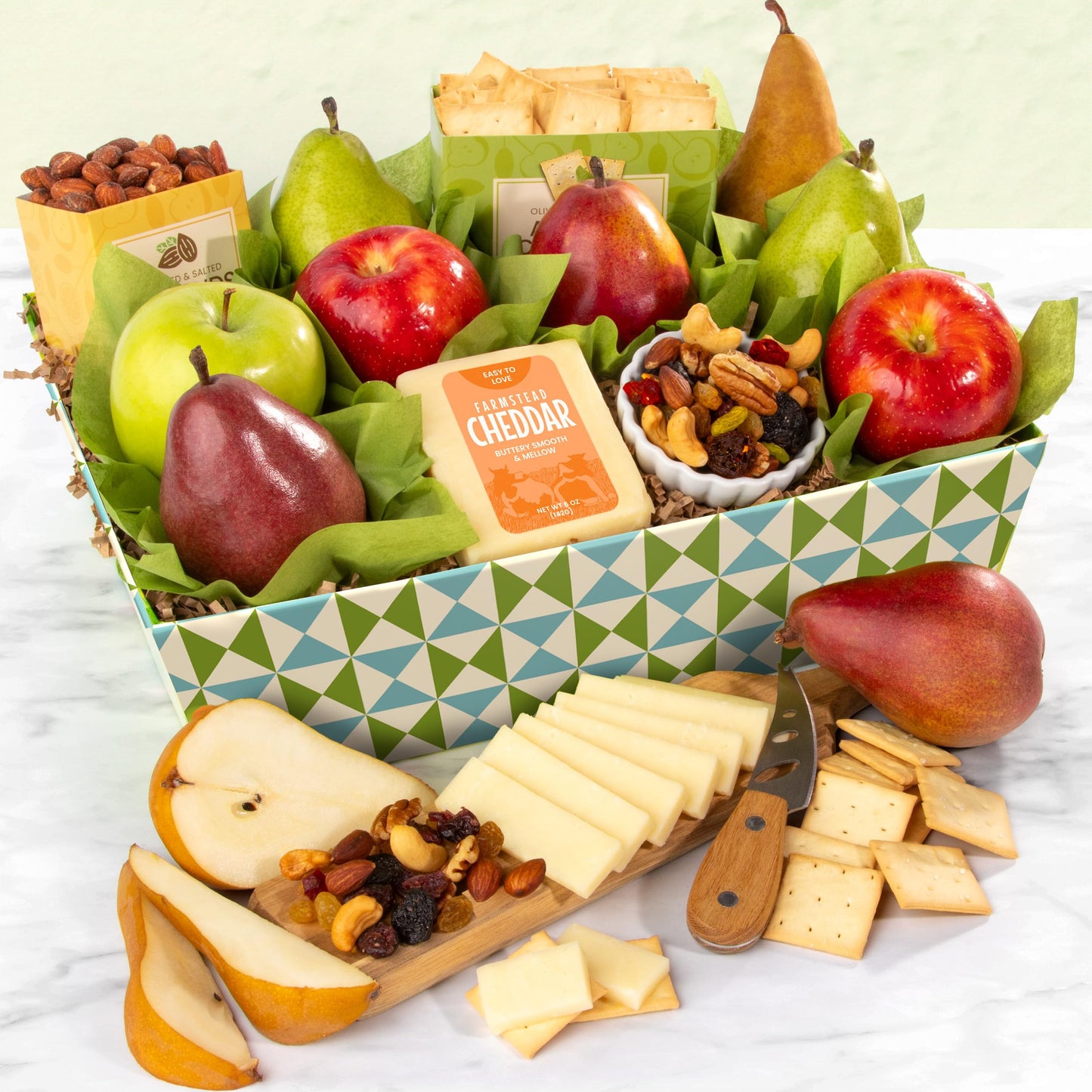 get Well Soon classic Fresh Fruit Basket with crackers cheese and Nuts
