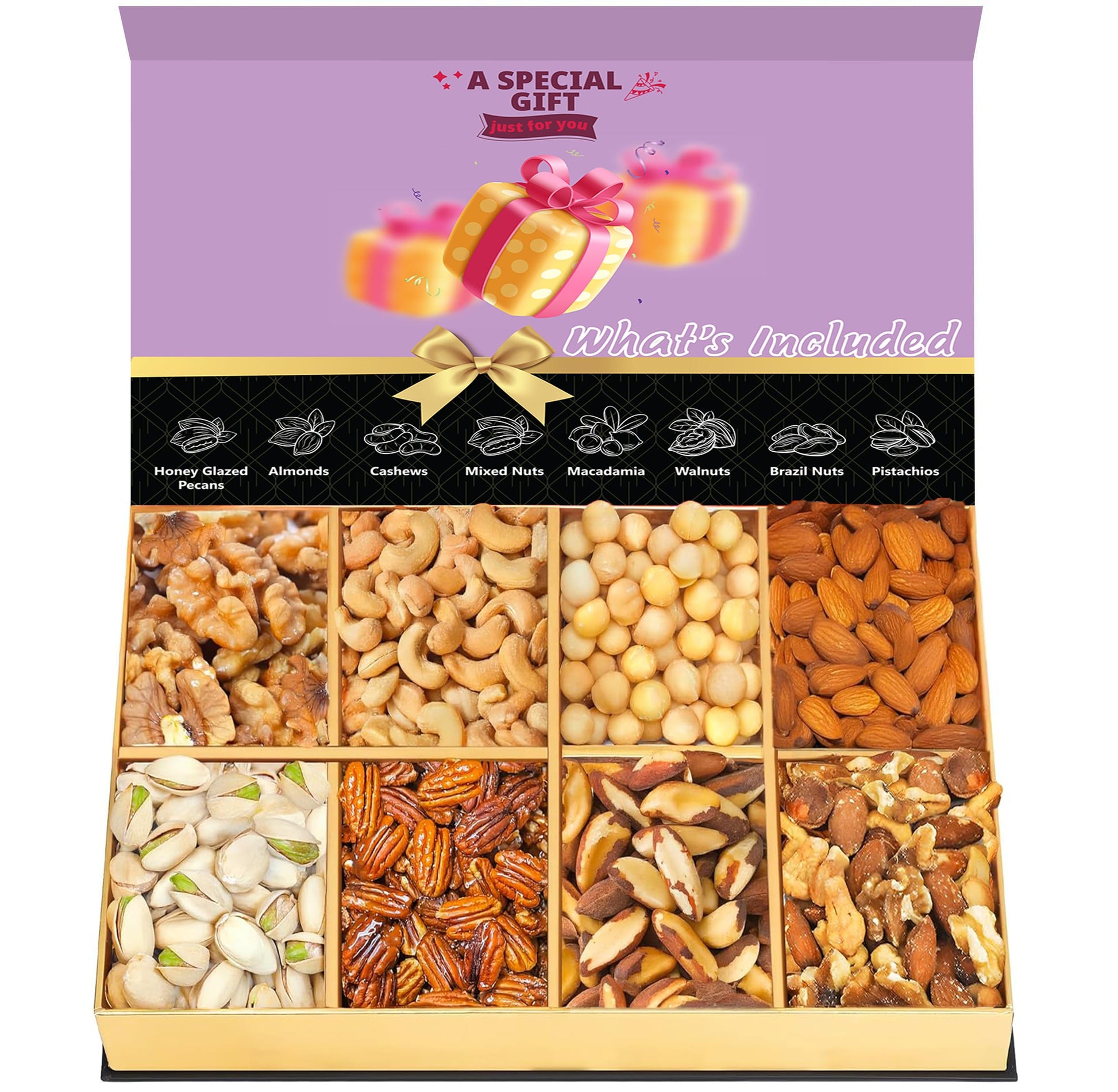 Luxurious Treats Nuts Gift Basket, Gift Nut Gifts Gourmet Collection Box Mixed Cravings Platter Tray Sampler Assortment Mix for 