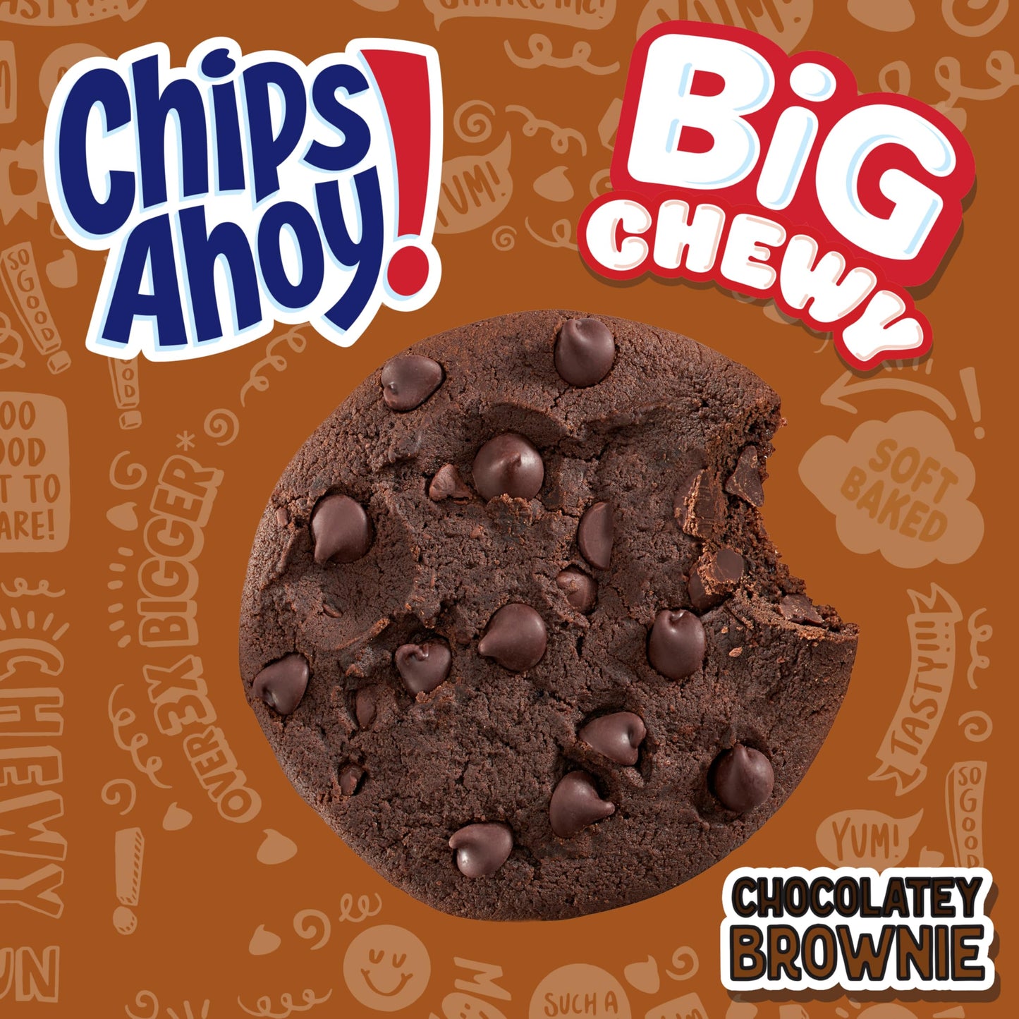 Chips Ahoy! Big Chewy Chocolate Chip Cookies, Chocolatey Brownie, 14 Snack Packs, Large, Brown