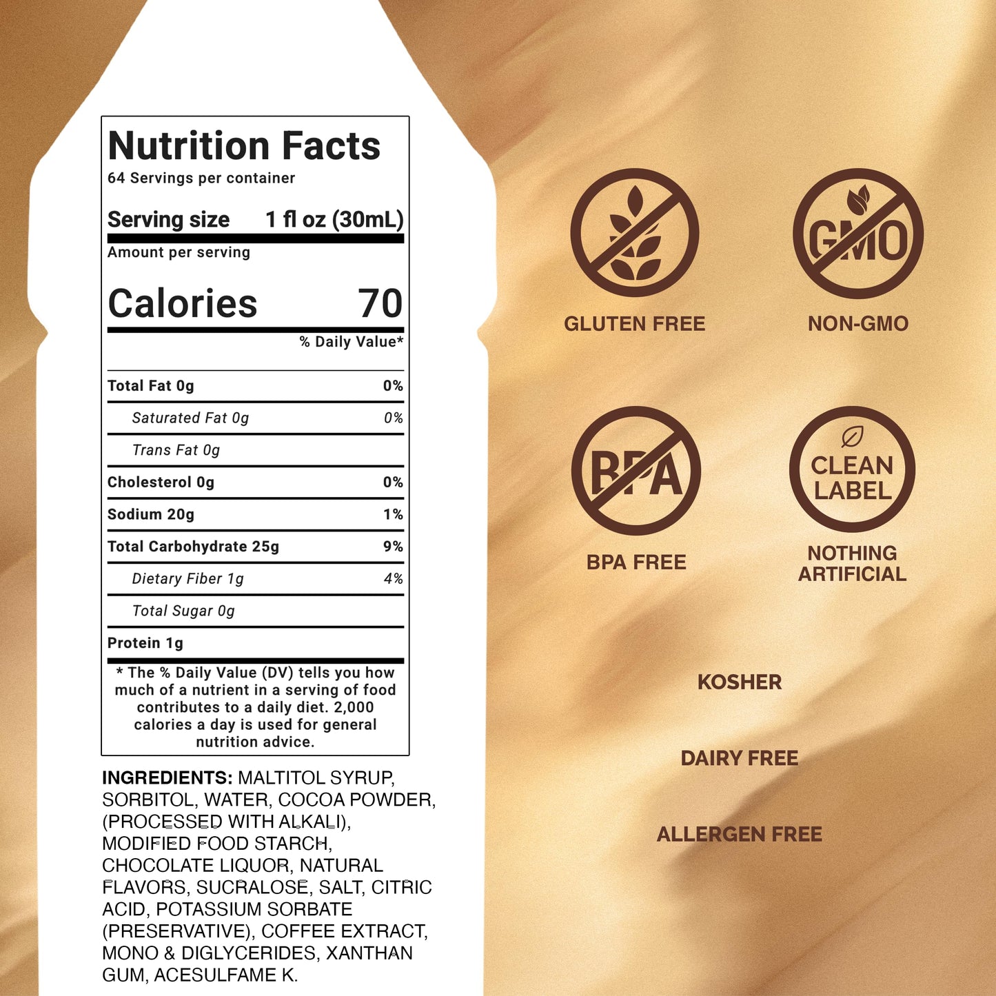 Monin - Sugar Free Dark Chocolate Sauce, Velvety and Rich, Great for Desserts, Coffee, and Snacks, Gluten-Free (64 Ounce)