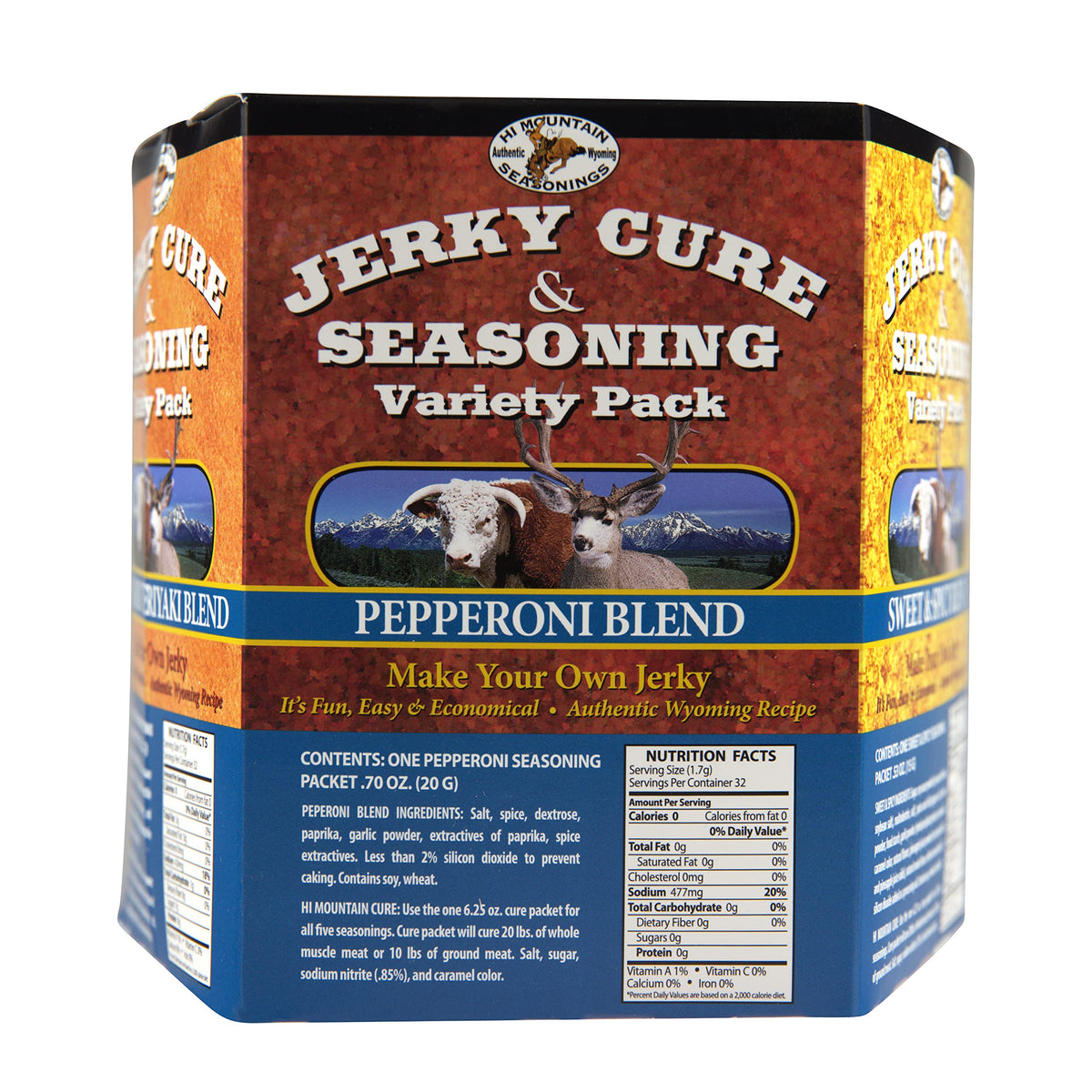 Hi Mountain Jerky Seasoning and Cure Kit | VARIETY PACK #2 | Flavors: Mandarin Teriyaki, Pepperoni, Sweet & Spicy, Inferno, & Pe