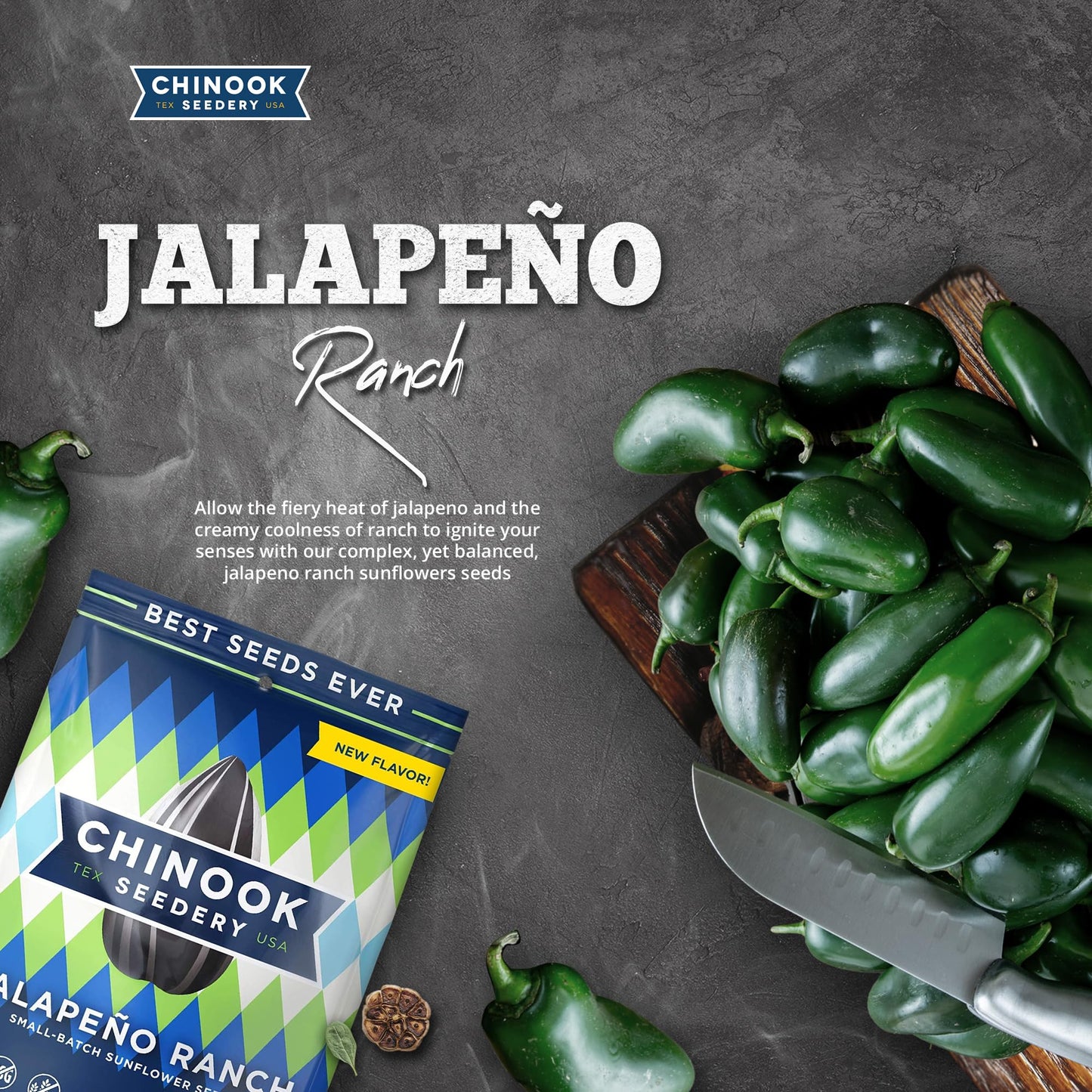 Chinook Seedery Roasted Jumbo Sunflower Seeds - Keto Snacks, Gluten-Free, Non-Gmo, Jalapeno Ranch 4 Oz (12-Pack)