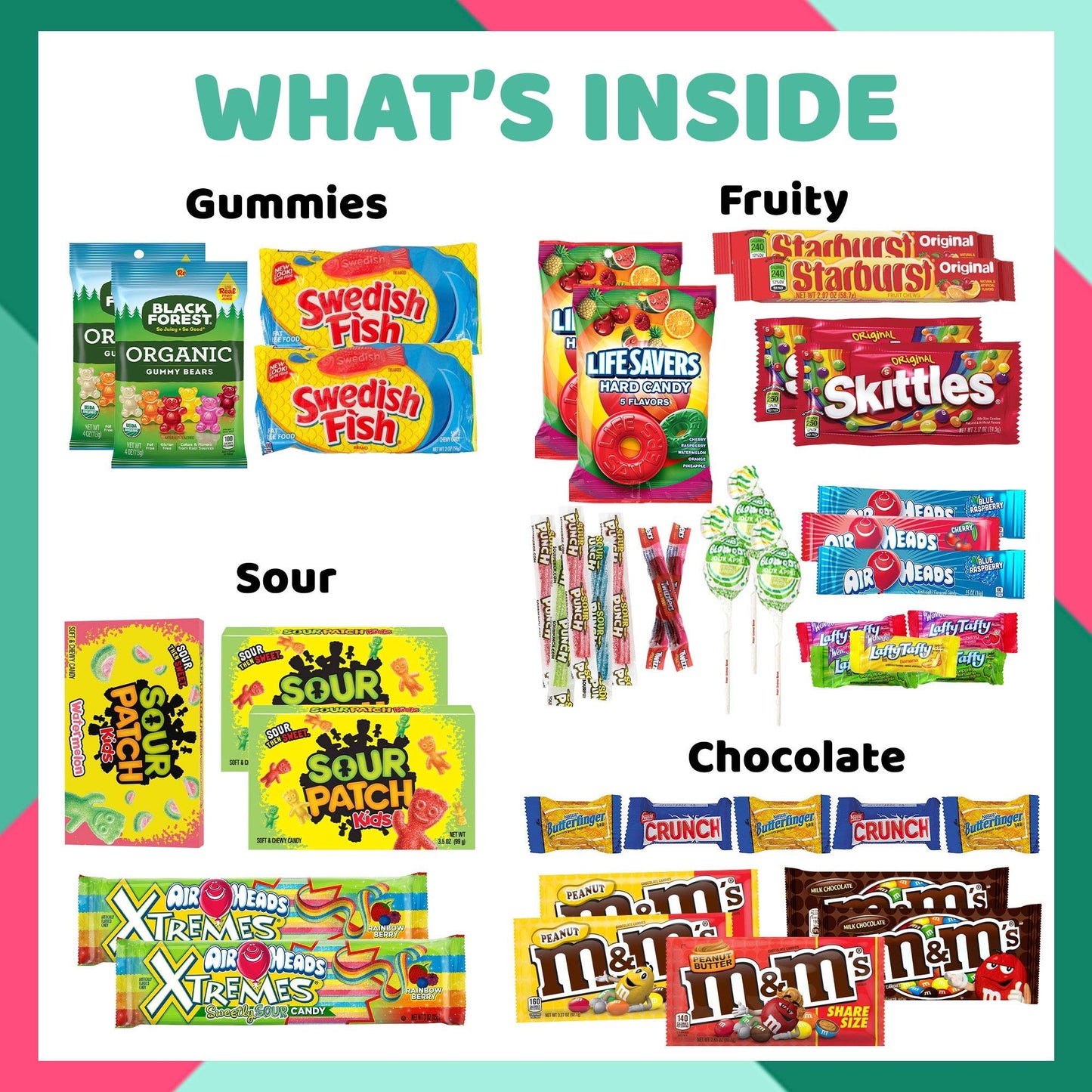 The Care Crate Co. Ultimate Candy Snack Box - 40 Count with Full Size Candies - Starburst, Skittles, Twizzlers & More!