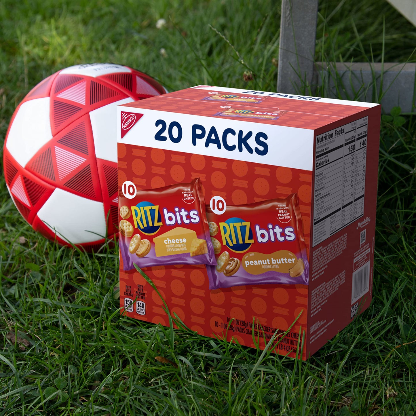 RITZ Bits Cheese and RITZ Bits Peanut Butter Sandwich Crackers Variety Pack, Lunch Snacks, 20 Snack Packs