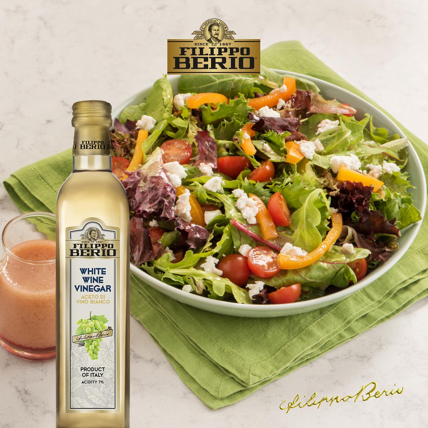 Filippo Berio White Wine Vinegar, Gluten Free, Non-GMO, 16.9 Fl Oz