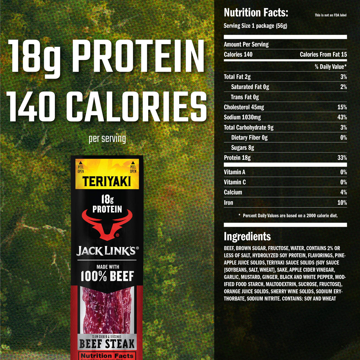Jack Links Beef Steak Teriyaki Protein Snacks, 18g Protein, 2 Oz (12 Count), Bulk Snack Pack, Keto Friendly, Model 6073