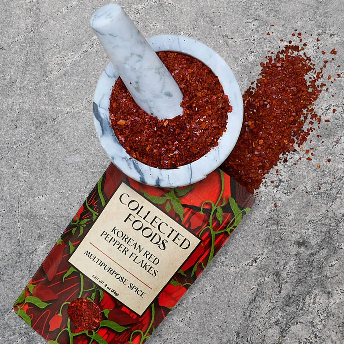 Collected Foods Premium Gochugaru Red Pepper Flakes - Korean Chili Powder for Kimchi & Cooking - Pack of 3 (2oz)