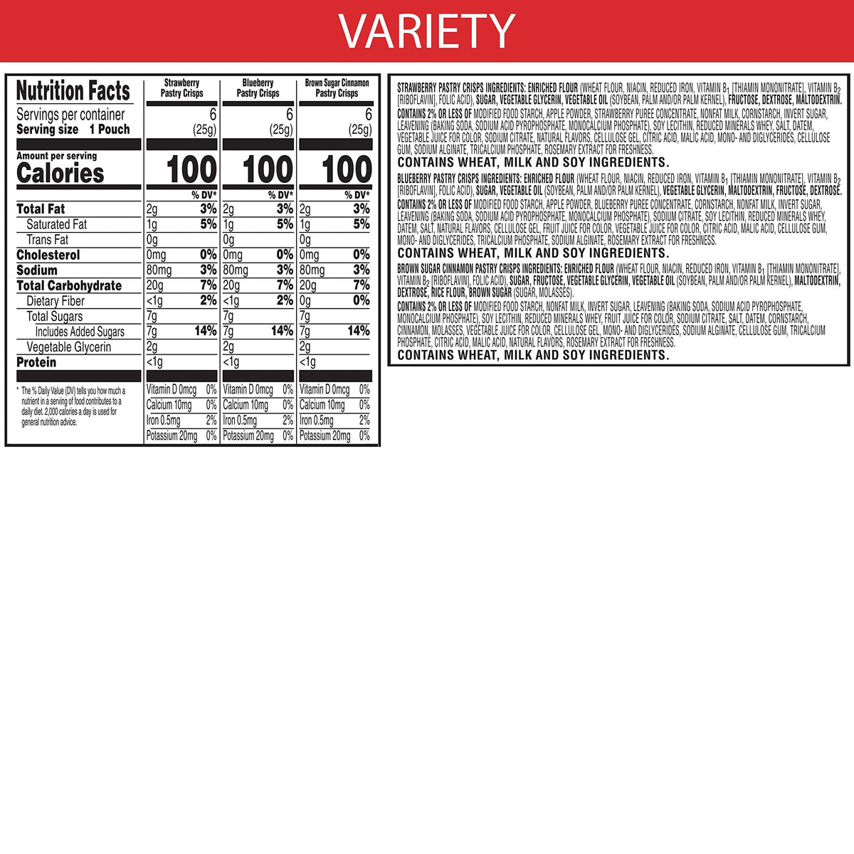 Special K Variety Pack, Brown Sugar Cinnamon/Strawberry/Blueberry Crisps, 36 Ct