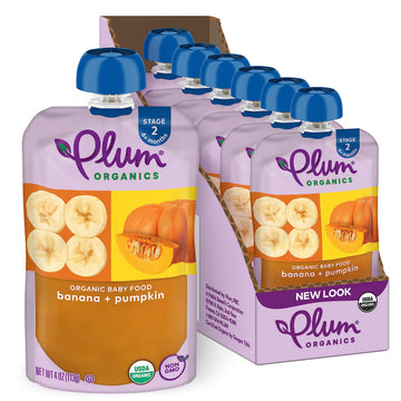 Plum Organics Stage 2 Organic Baby Food - Banana And Pumpkin - 4 Oz Pouch (Pack Of 6) - Organic Fruit And Vegetable Baby Food Pouch