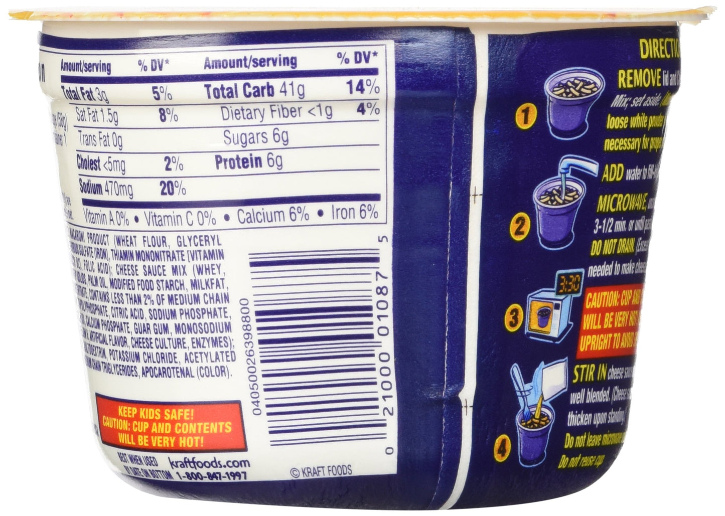 KRAFT Macaroni & Cheese Dinner Cup Easy Mac Original, 58 grams Cups (Pack of 12)