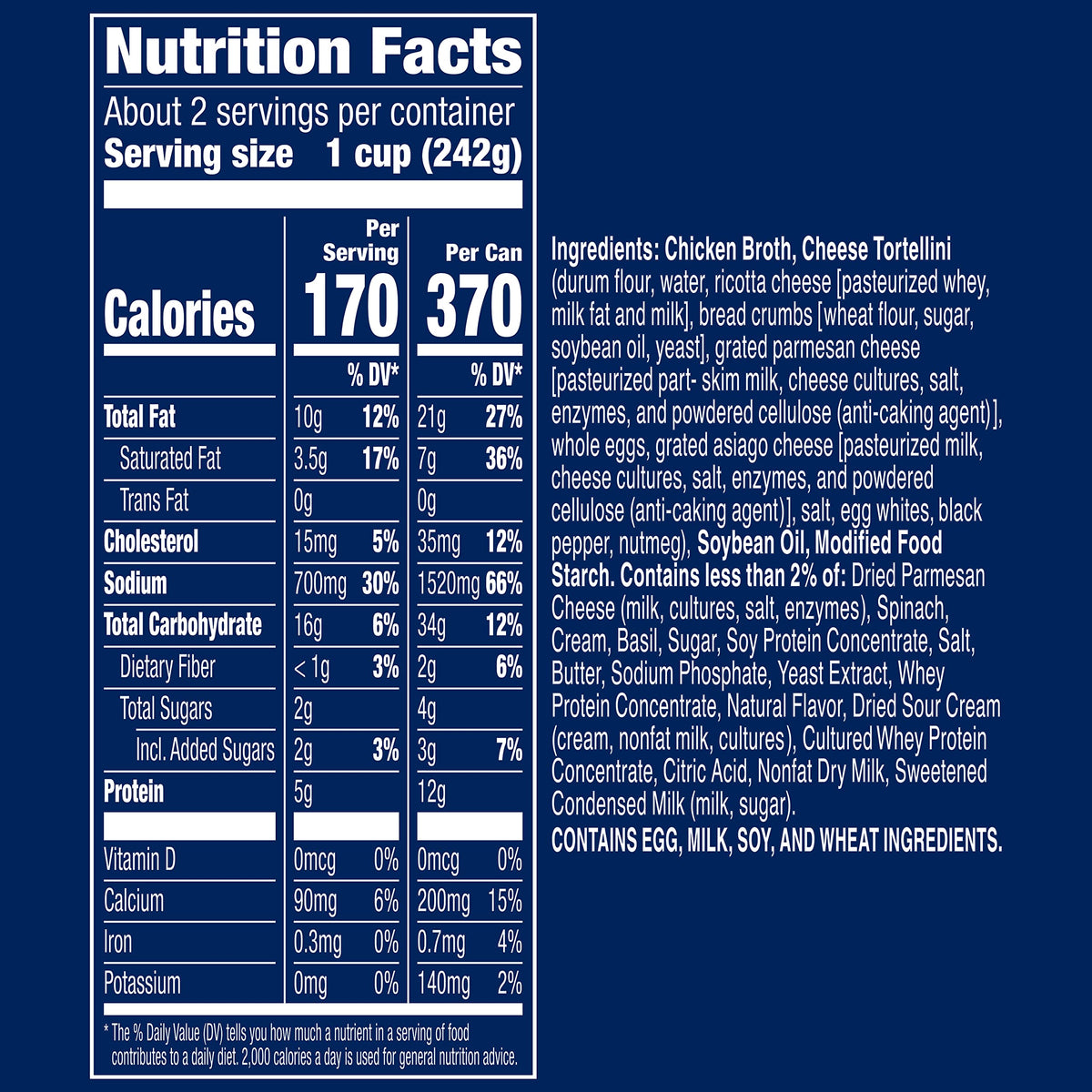 Progresso Three Cheese Tortellini Soup with Spinach, 18.5 oz, Pack of 12