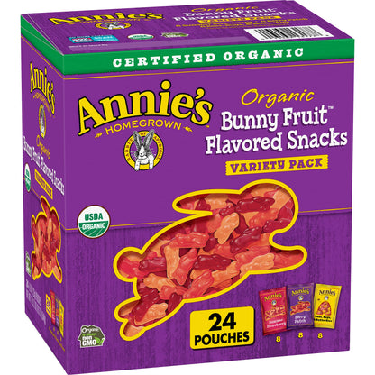 Annies Organic Bunny Fruit Snacks, Gluten Free, Variety Pack, 24 Pouches
