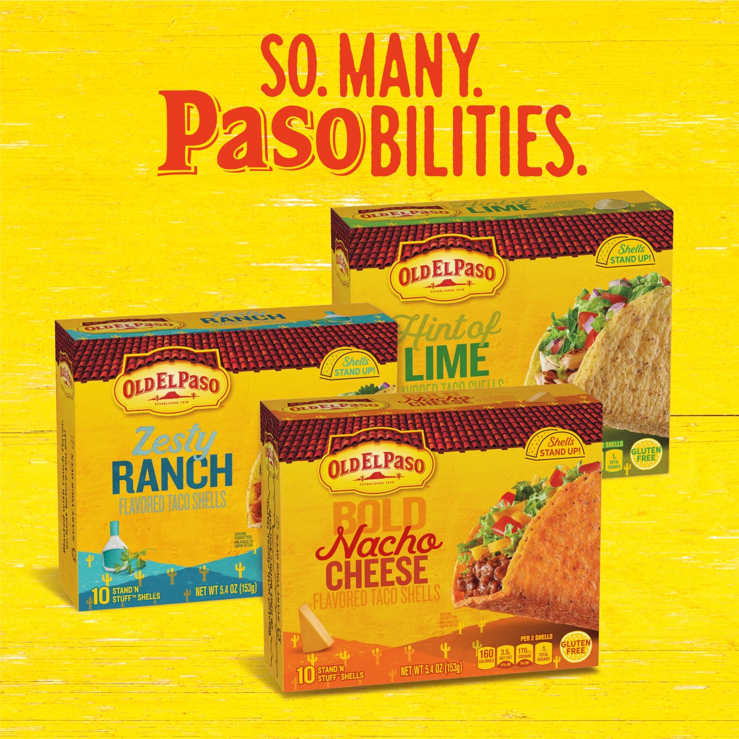Old El Paso Stand N Stuff Bold Nacho Cheese Flavored Taco Shells, 10-count