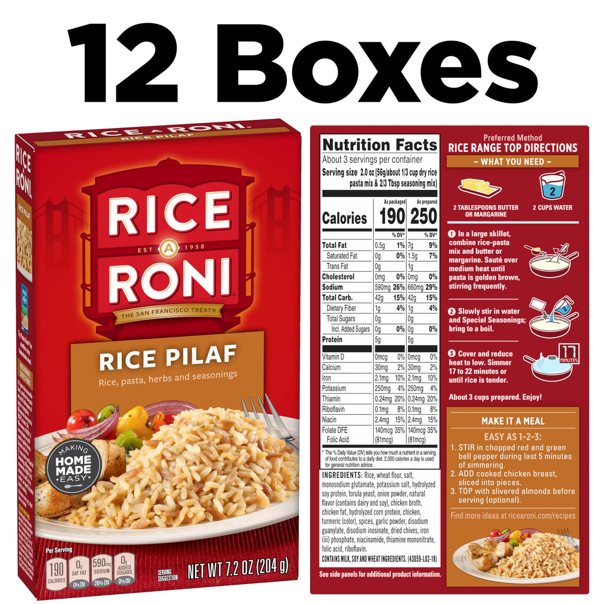 Rice-A-Roni, Rice Pilaf, Pasta and Rice Mix 7.2 Ounce (Pack of 12 Boxes)