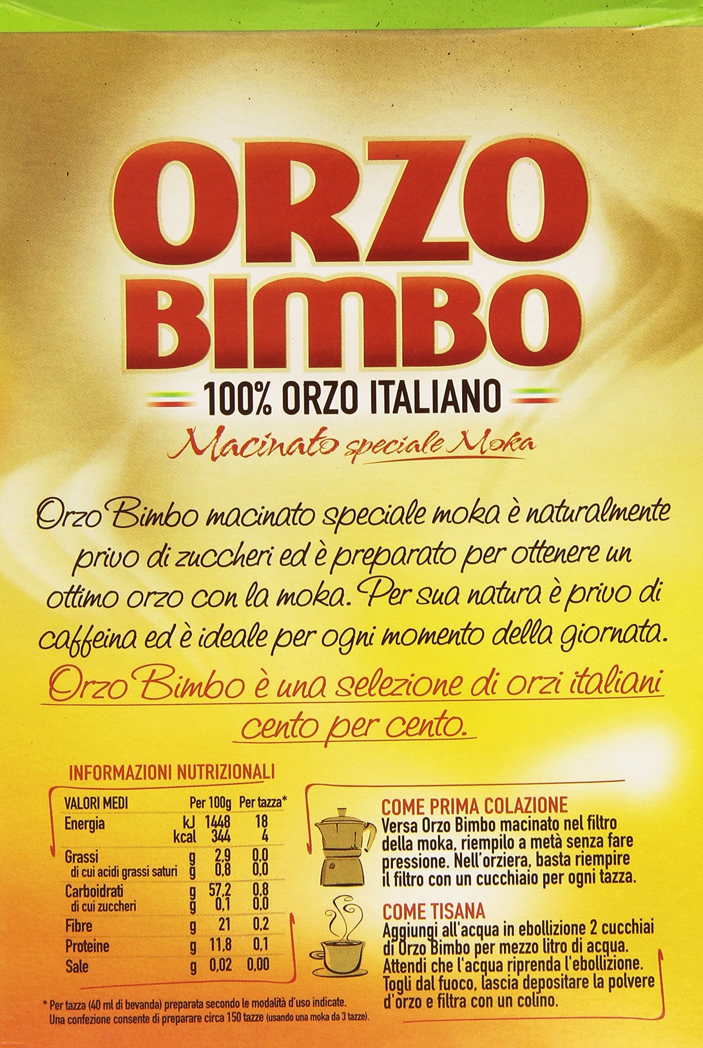 Orzo Bimbo Barley and Coffee Powder for Moka, 17.63oz (500g), Italian Import