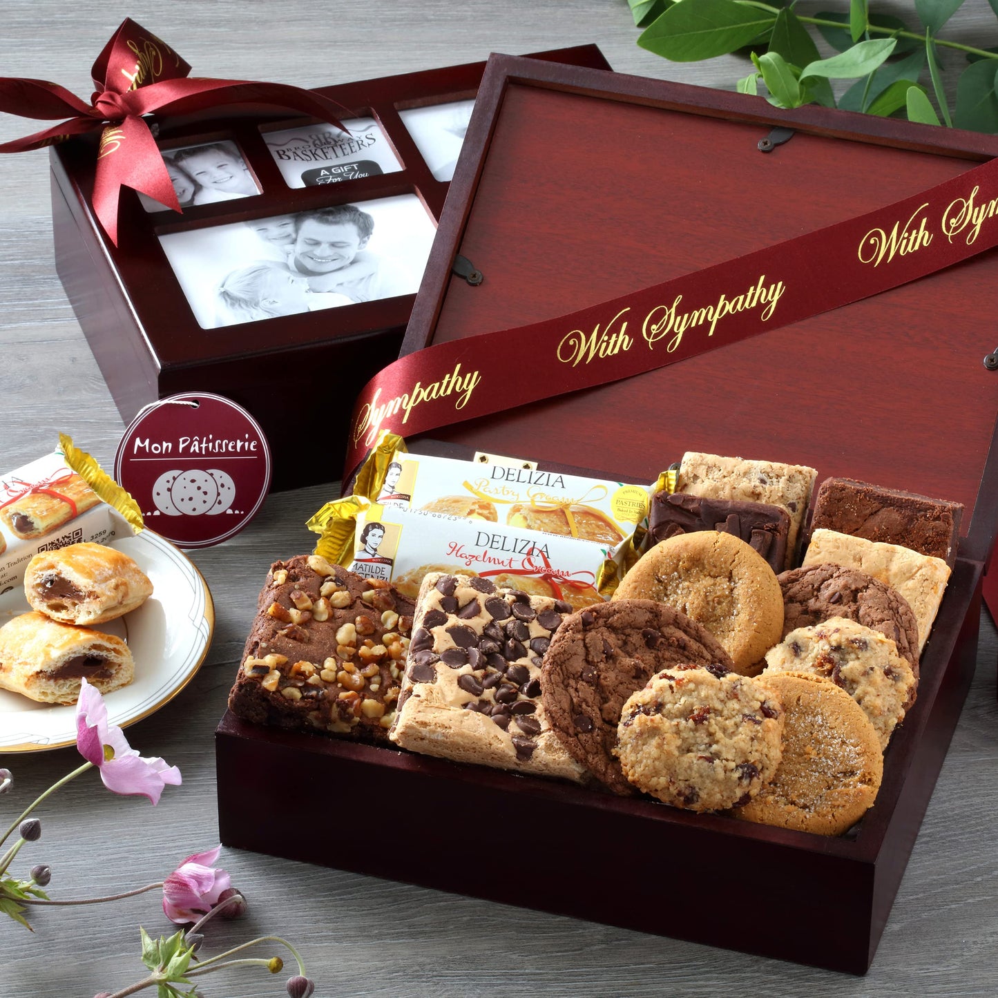 Broadway Basketeers Sympathy Gift Basket Gourmet Food Gift Basket For Loss Of A Loved One - Dessert, Cookies, Brownies, With Photo Gift Box For Condolences, Bereavement, Memorial, Remembrance, Shiva