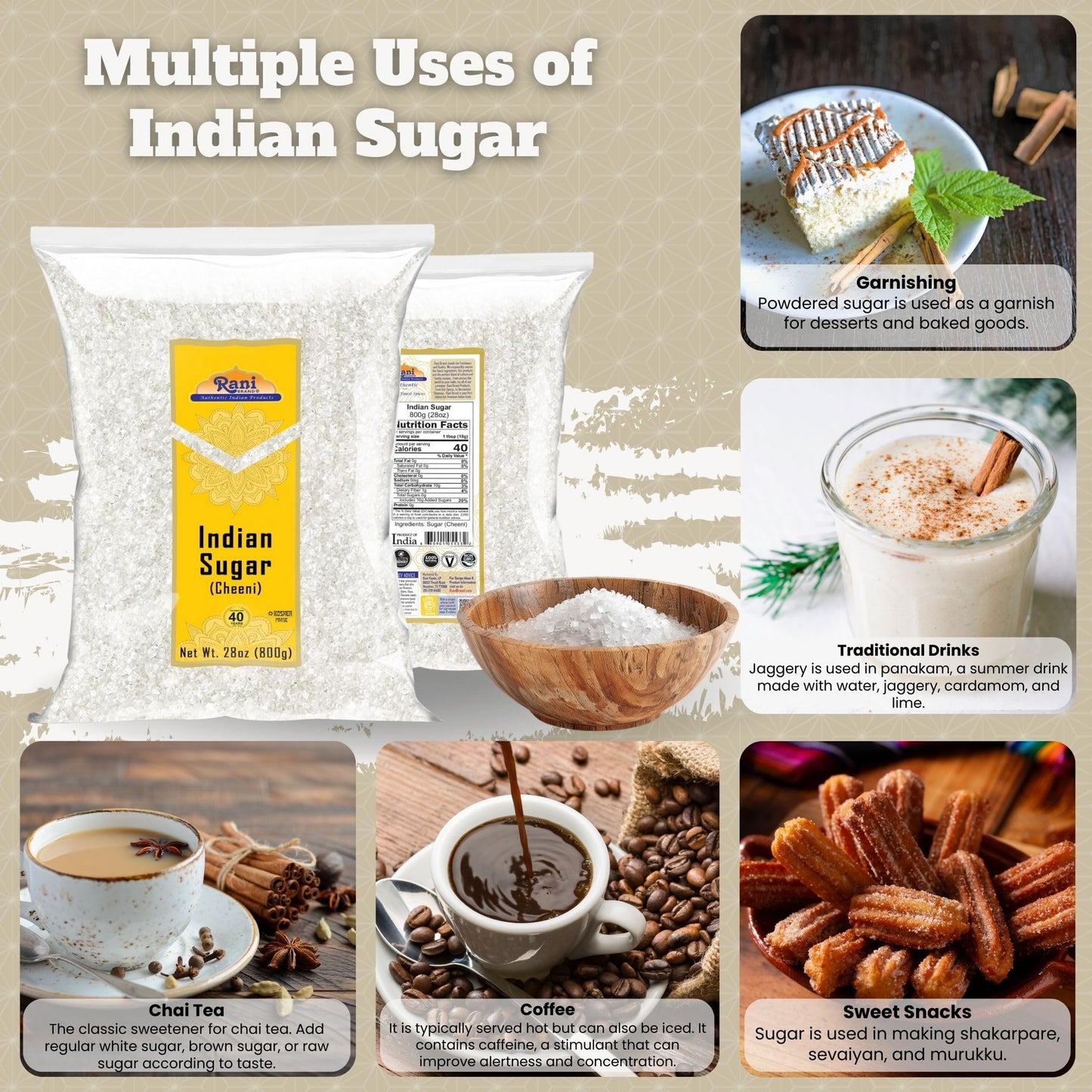 Rani Indian Sugar Khand (Khandsari) 28oz (800g) - All Natural, Gluten Friendly, Vegan, Indian Origin