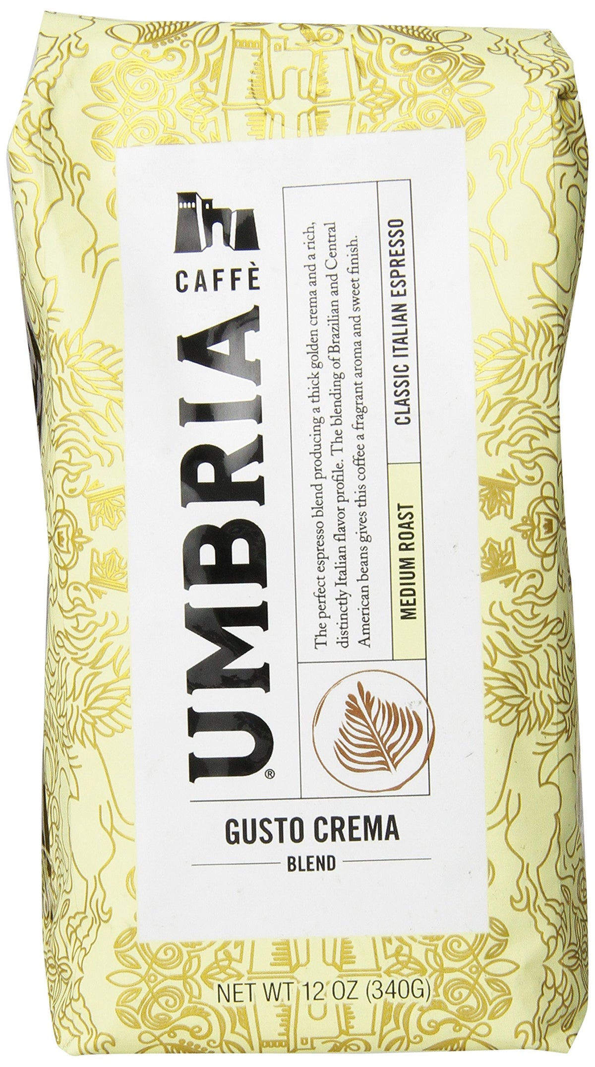 Caffe Umbria Fresh Seattle Whole Bean Roasted Coffee, Gusto Crema Blend Medium Roast, 12 Oz. Bag