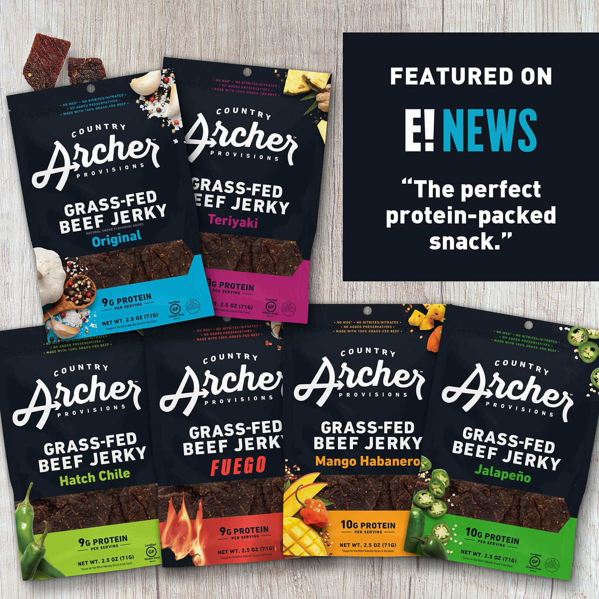 Country Archer Grass-Fed Beef Jerky - Beef Jerky Snack Pack, Beef Jerky Bulk, Individual Beef Jerky Pack, Protein Snack, Country