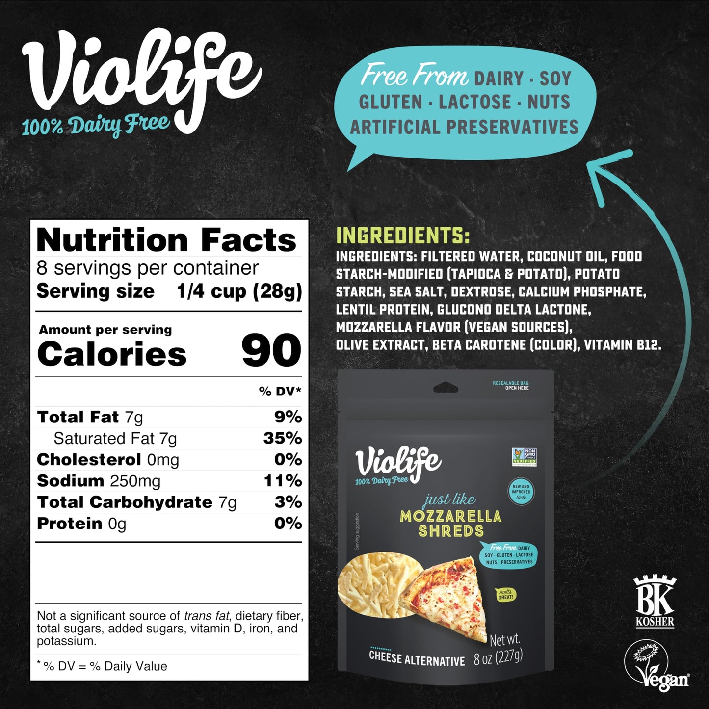 VIOLIFE Just Like Mozzarella Shreds, 8 OZ
