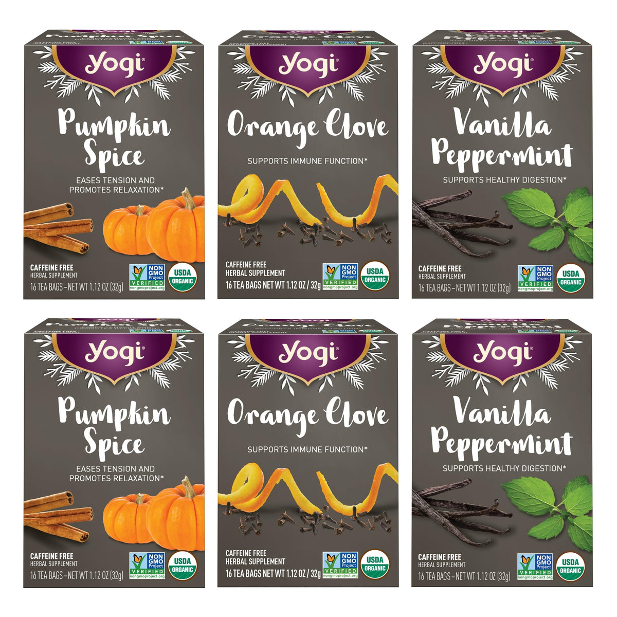 Yogi Tea Holiday Tea Variety Pack - 16 Tea Bags Per Pack (6 Packs) - Holiday Tea Sampler - Includes 2 Vanilla Peppermint Teas, 2