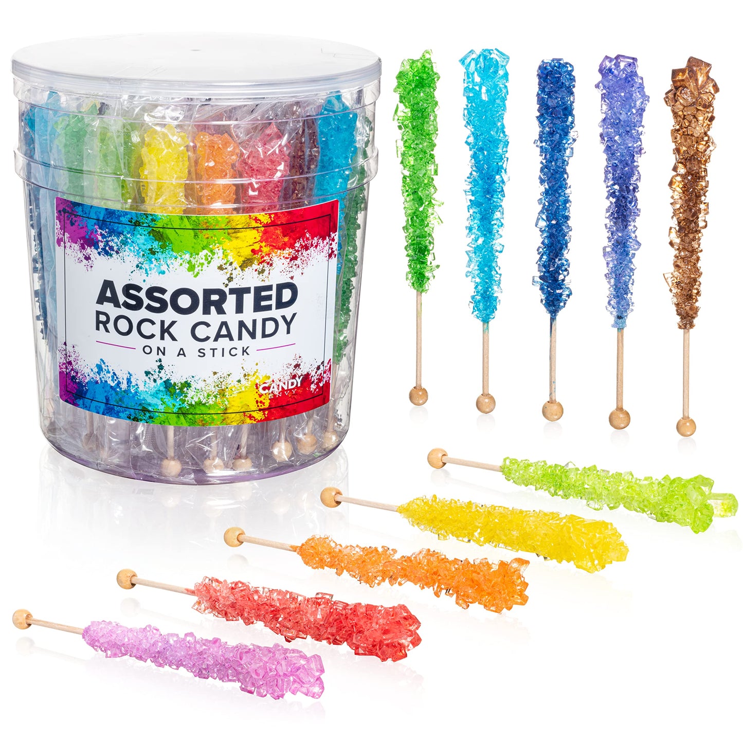 Candy Envy Assorted Rock Candy Crystal Sticks - 36 Individually Wrapped - X-Large - Multi Color