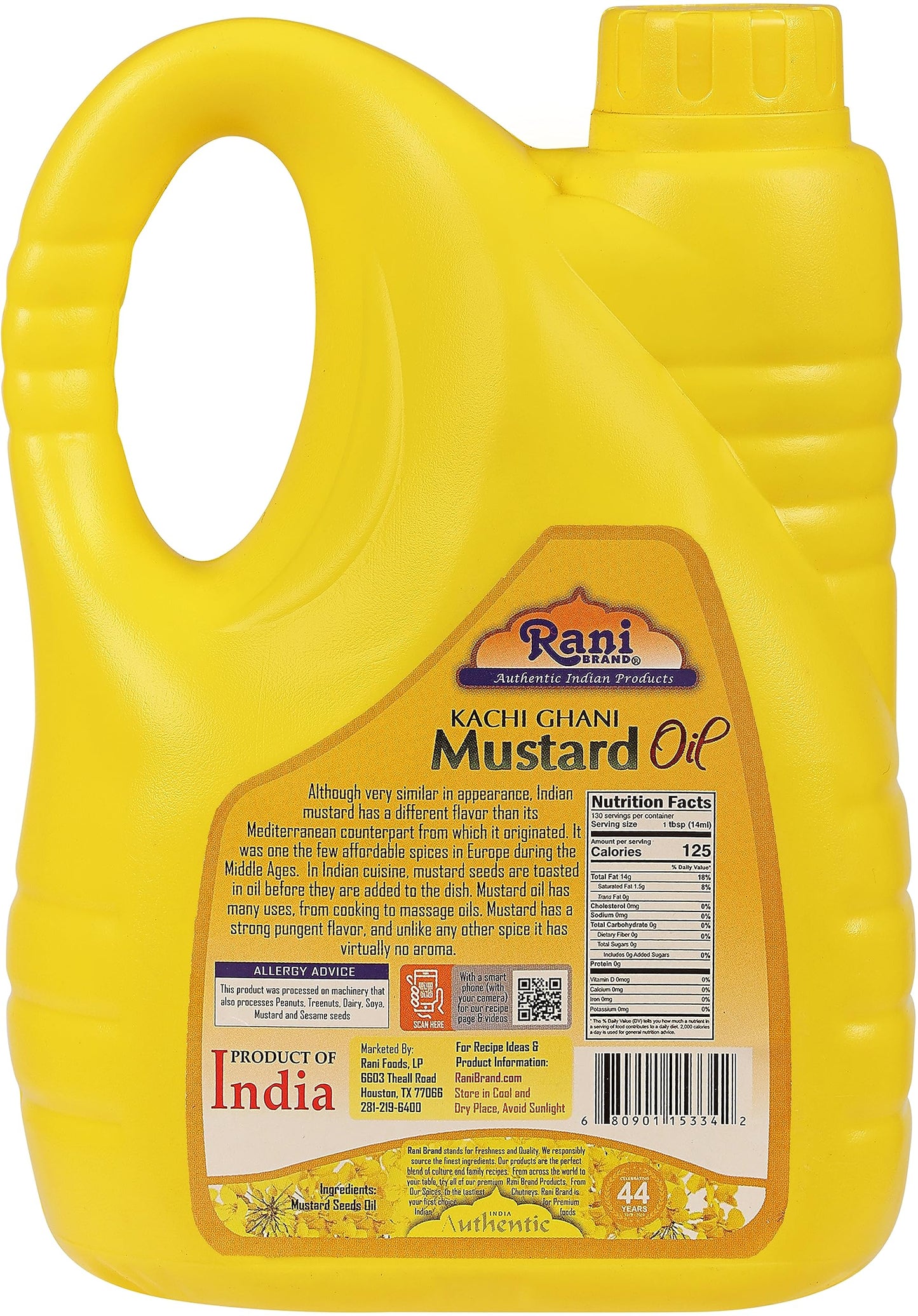 Rani Mustard Oil (Kachi Ghani) 67.6 Ounce (2 Liter) Pack Of 2, Non-Gmo | Gluten Free | Vegan | 100% Natural | Kosher