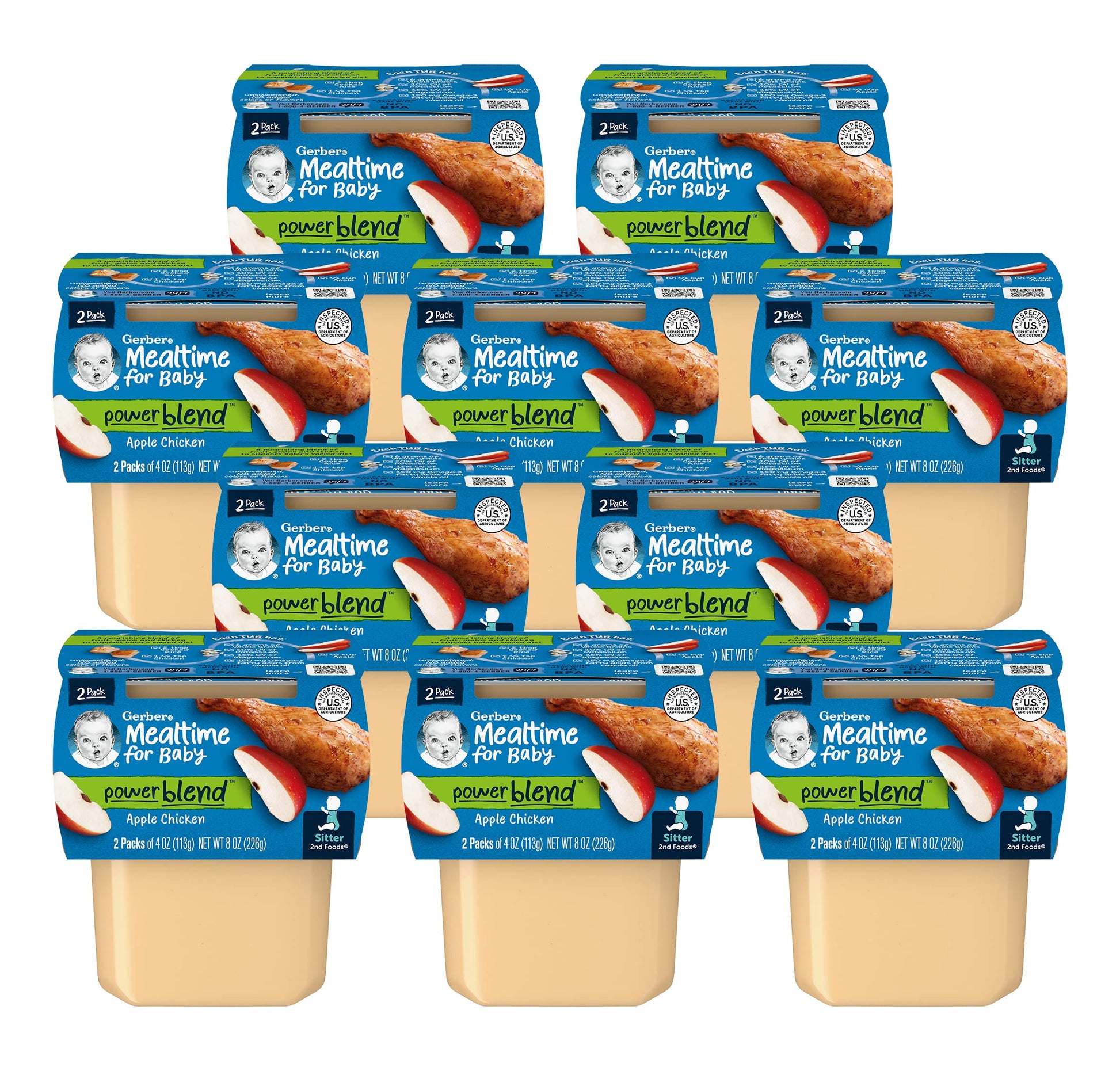 Gerber Mealtime for Baby 2nd Foods PowerBlend Baby Food Tubs, Apple Chicken, Unsweetened with No Added Colors or Flavors, 2-4 oz Tubs/Pack (Pack of 10)