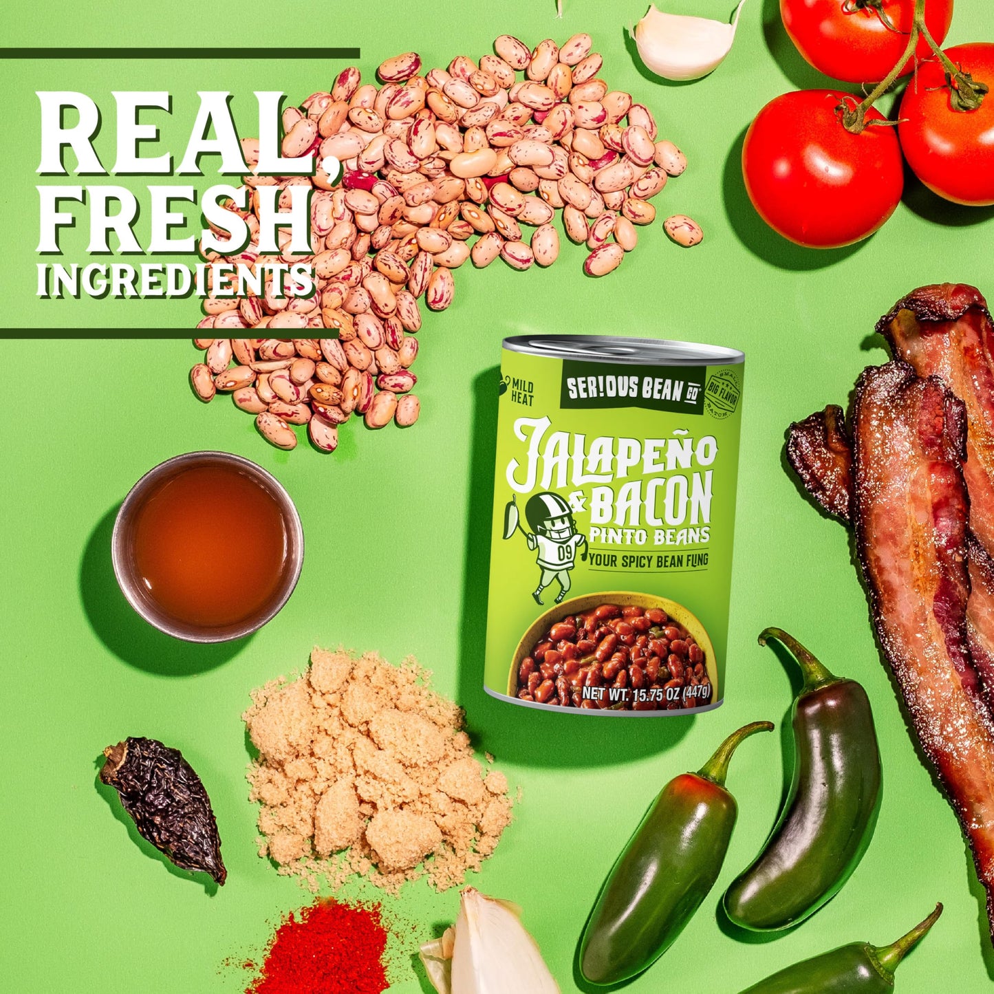 SERIOUS BEAN CO. Pinto Beans, Jalapeño & Bacon, 15.75oz Can, 6 Pack, Spicy & Delicious Texas Style