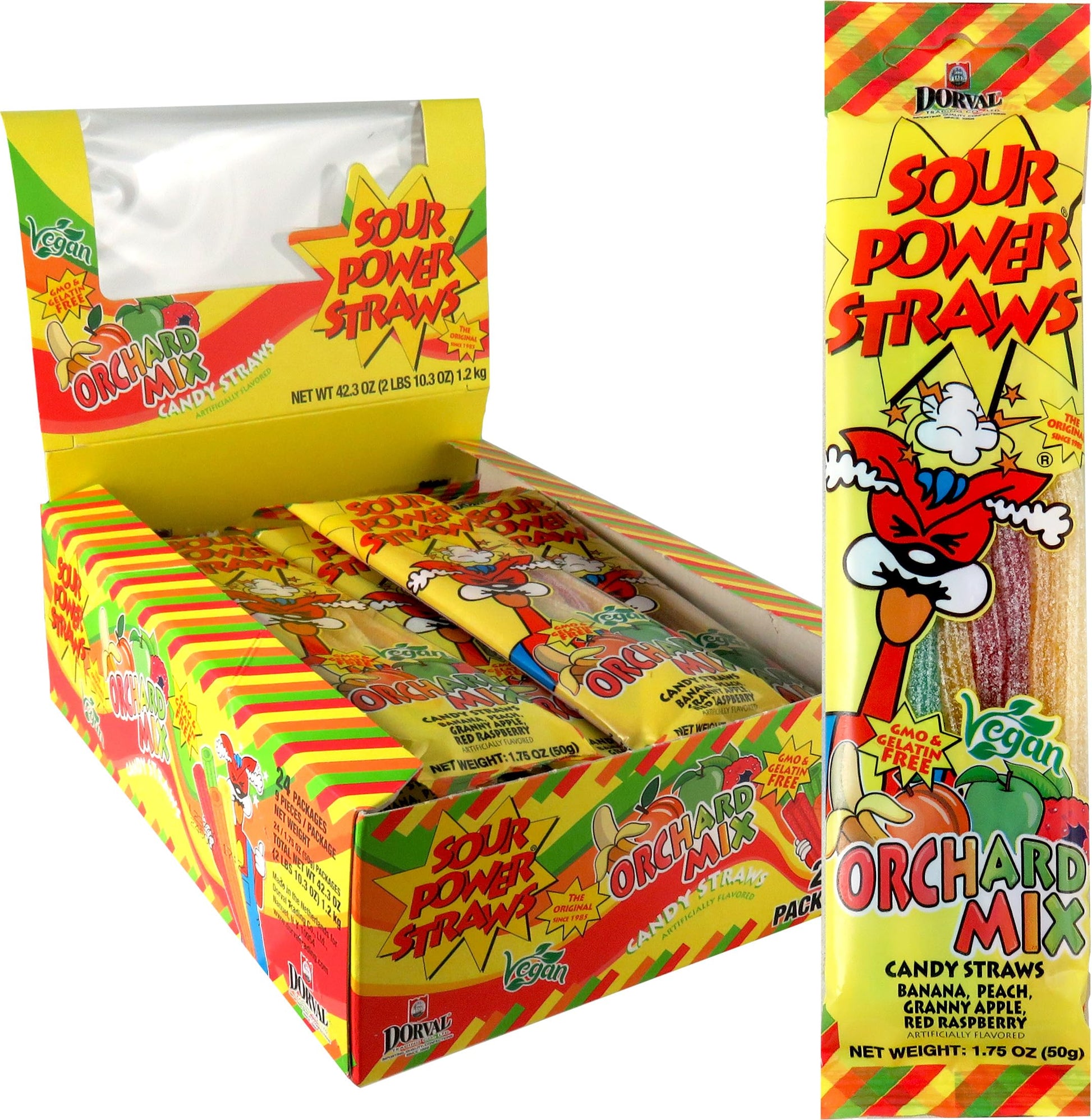 Sour Power Candy Straws, Orchard Mix, 1.75 oz (Pack of 24)