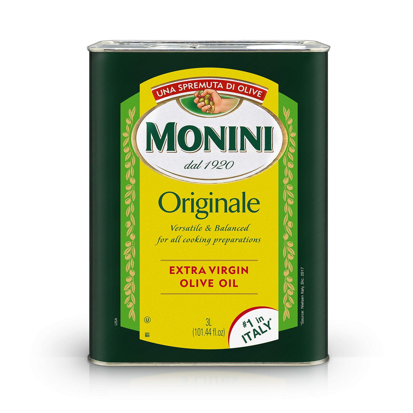 Monini Premium Extra Virgin Olive Oil, Originale Versatile & Balanced, 101.4oz (3L) Tin Can
