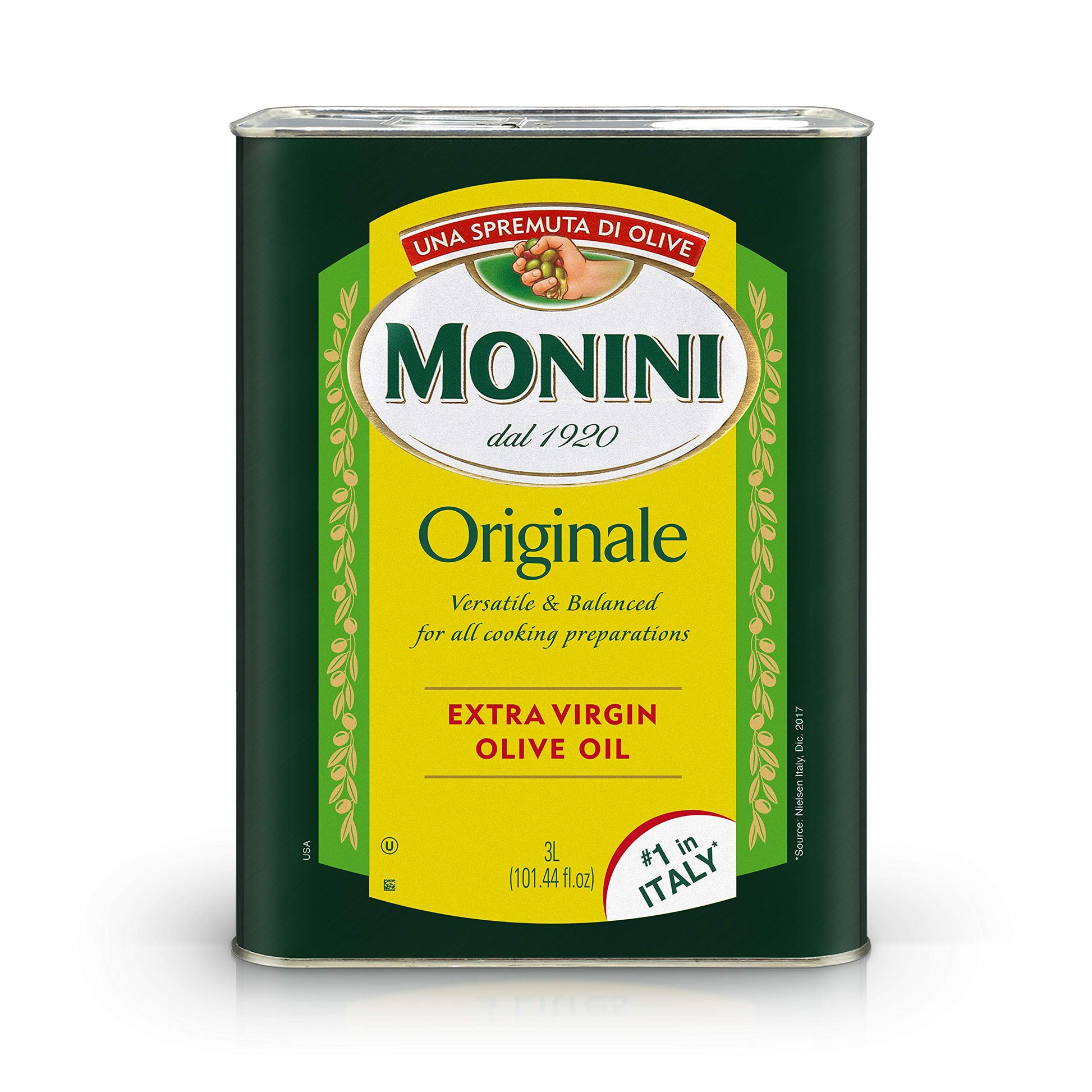 Monini Premium Extra Virgin Olive Oil, Originale Versatile & Balanced, 101.4oz (3L) Tin Can