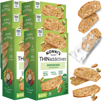 Nonni'S Thinaddictives Almond Thin Cookies - 6 Boxes Pistachio Almond Cookie Thins - Sweet Crunchy & Chewy Almond Cookies - Bisc