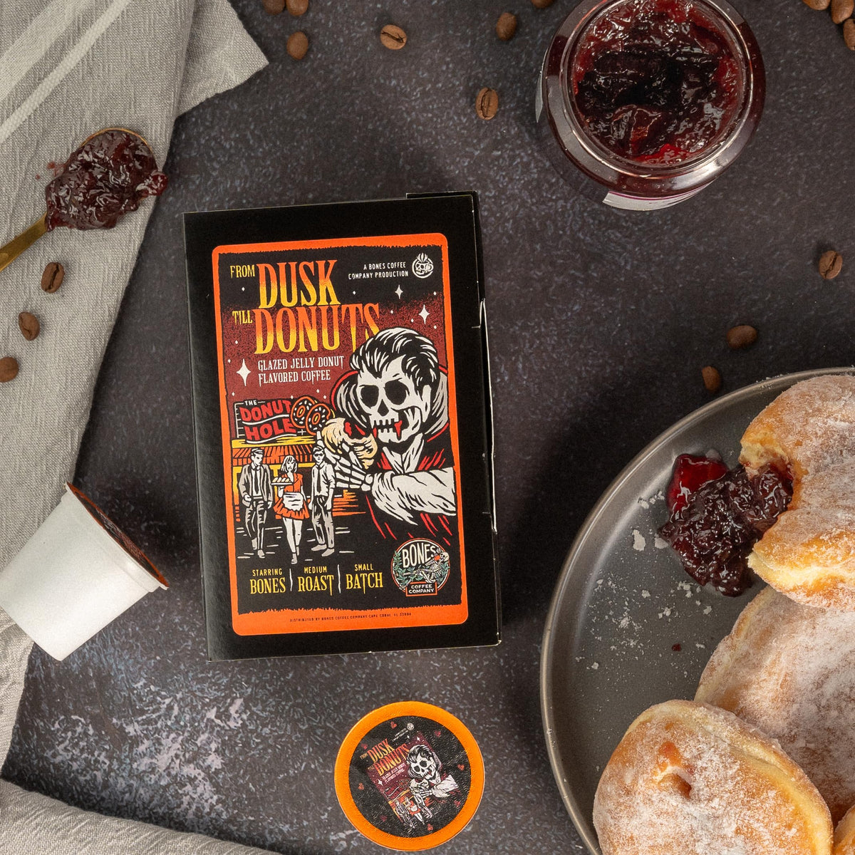 Bones Coffee Company Flavored Coffee Bones Cups From Dusk Till Donuts Flavored Pods | 12Ct Single-Serve Coffee Pods Compatible W