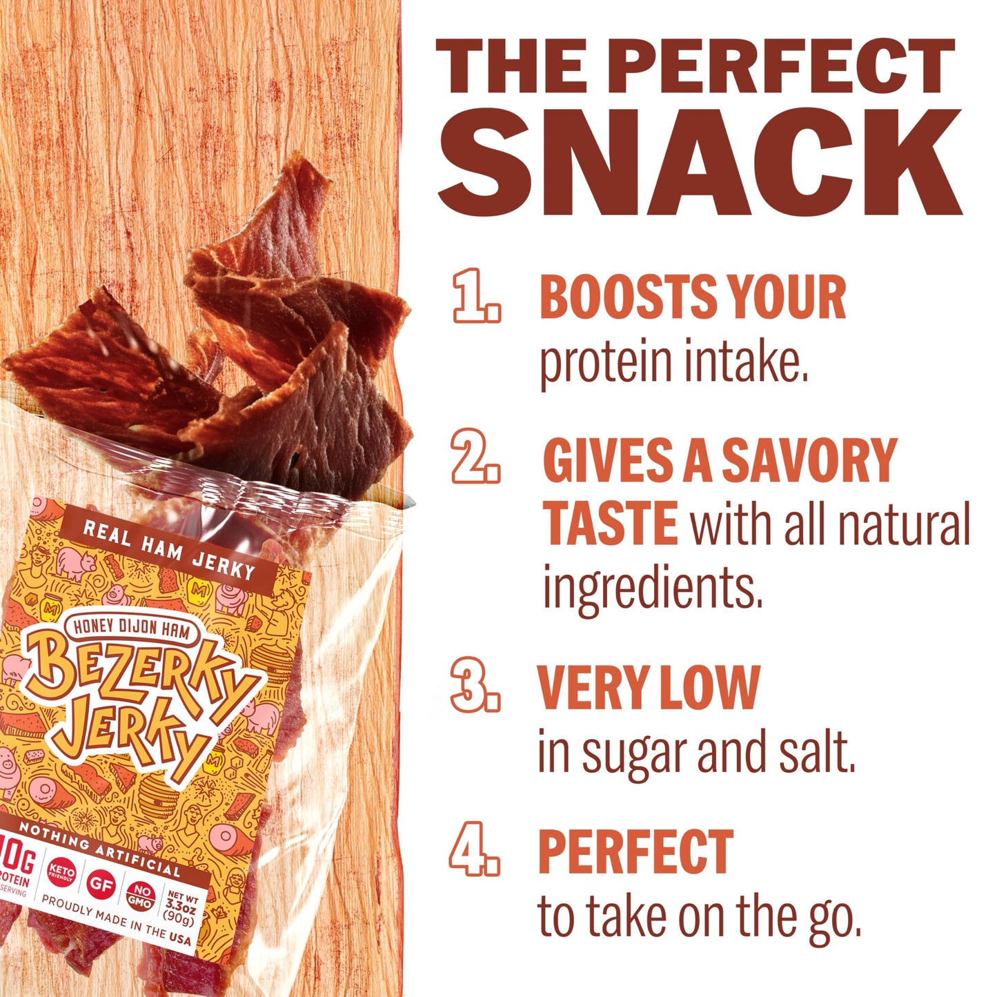 Bezerky Jerky All Natural Ham Jerky, Honey Dijon, Low Fat, High Protein, 16 Ounce (Pack of 1)