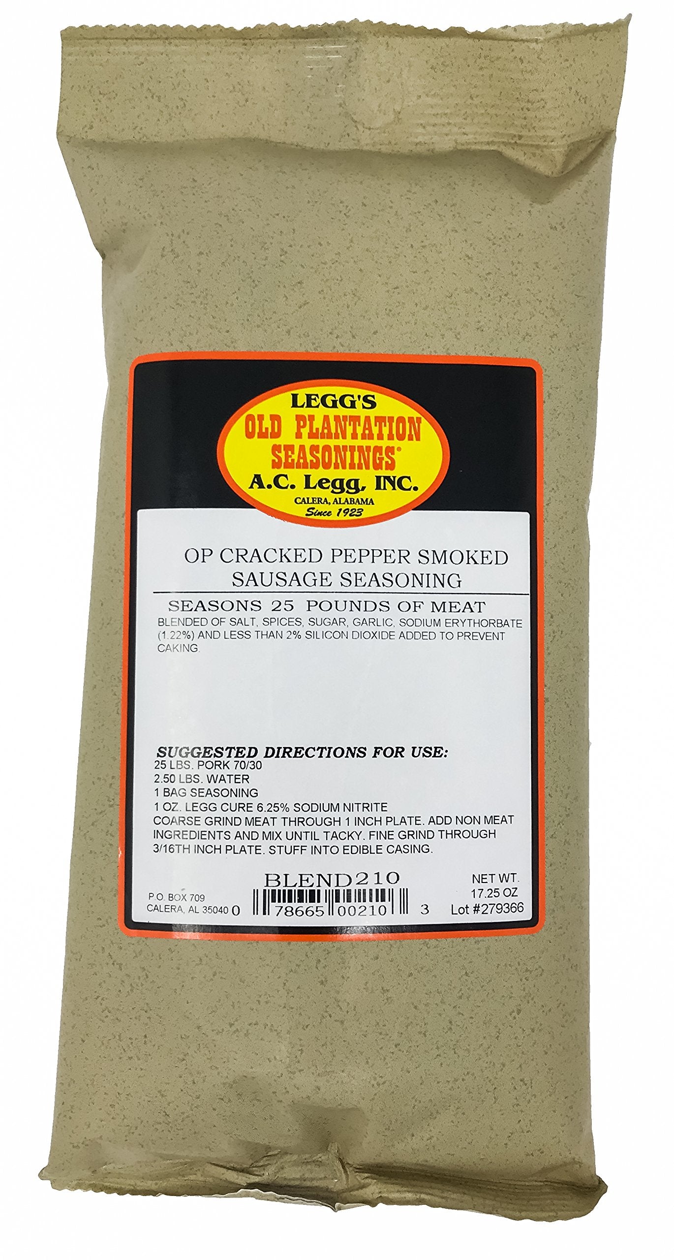 AC Legg Smoked Sausage Seasoning with Cure, Cracked Pepper, 17.25 Ounce, 1.07 Pound Pack