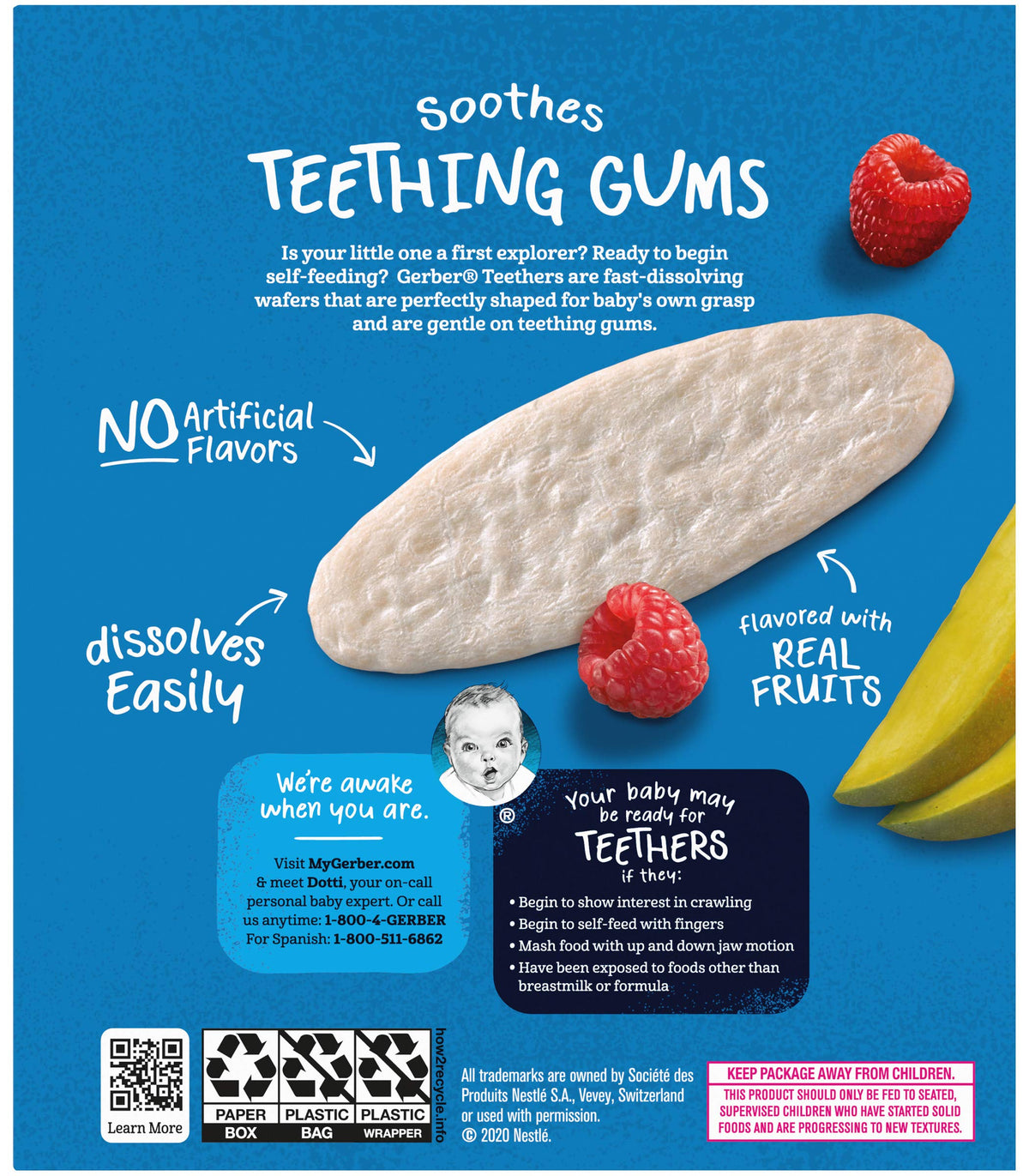 Gerber Snack For Baby Teethers, Mango Raspberry, Gentle Teething Wafers Flavored With Real Fruits, 12 Individually Wrapped 2-Pac