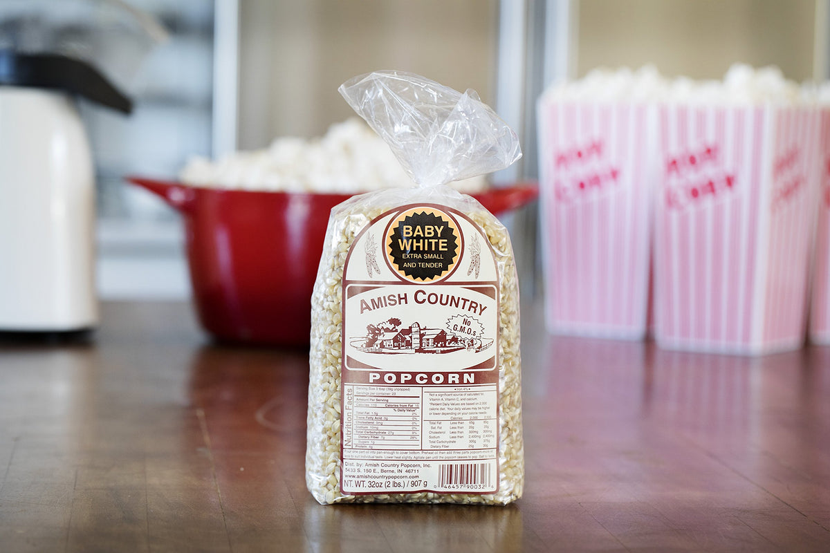Amish Country Popcorn - Baby White Extra Small And Tender - Gmo Free 2 Lb Bag