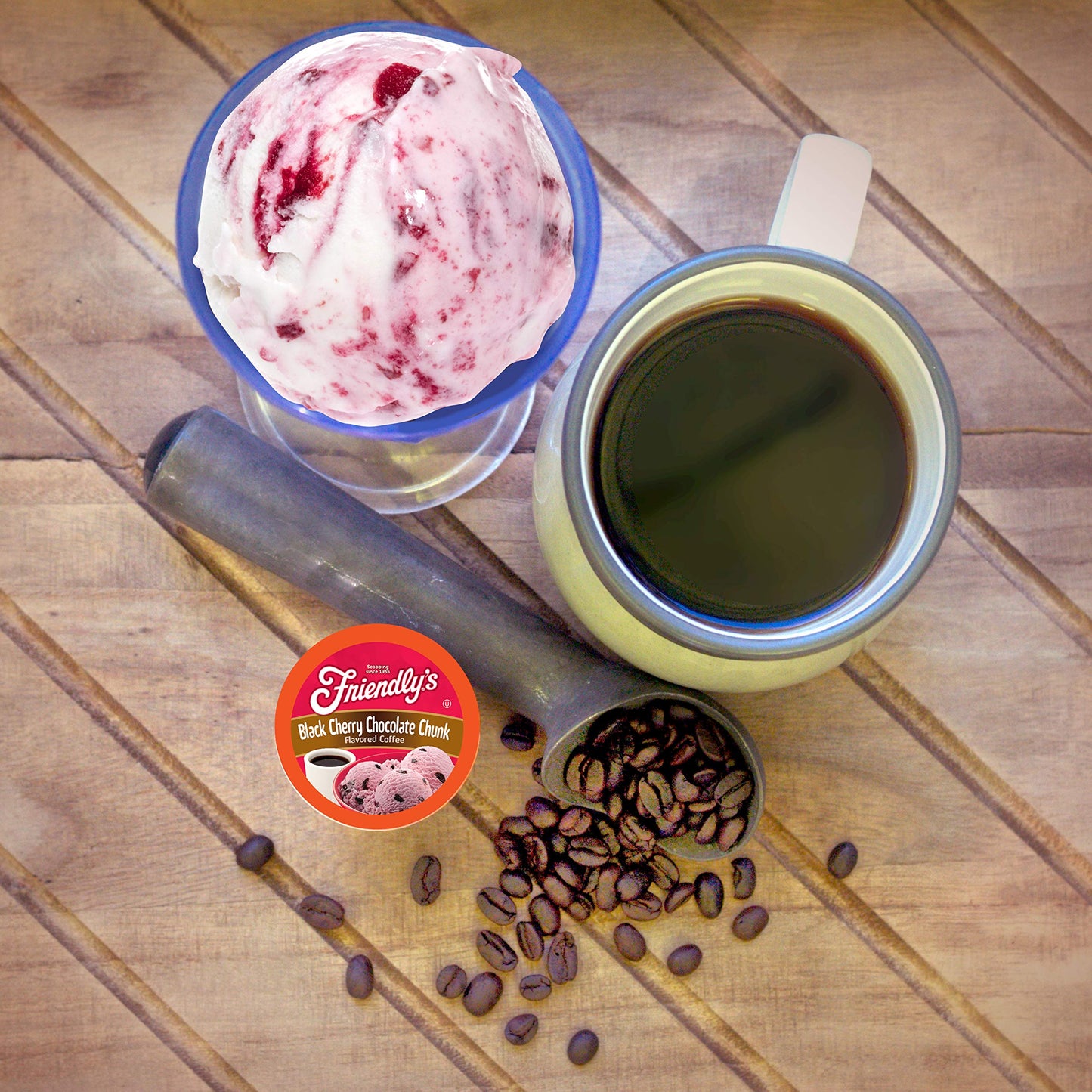 Friendlys Flavored Ice Cream Coffee Pods, Black Cherry Chocolate Chunk, 40 Count, Compatible with Keurig K Cup malt-inspired